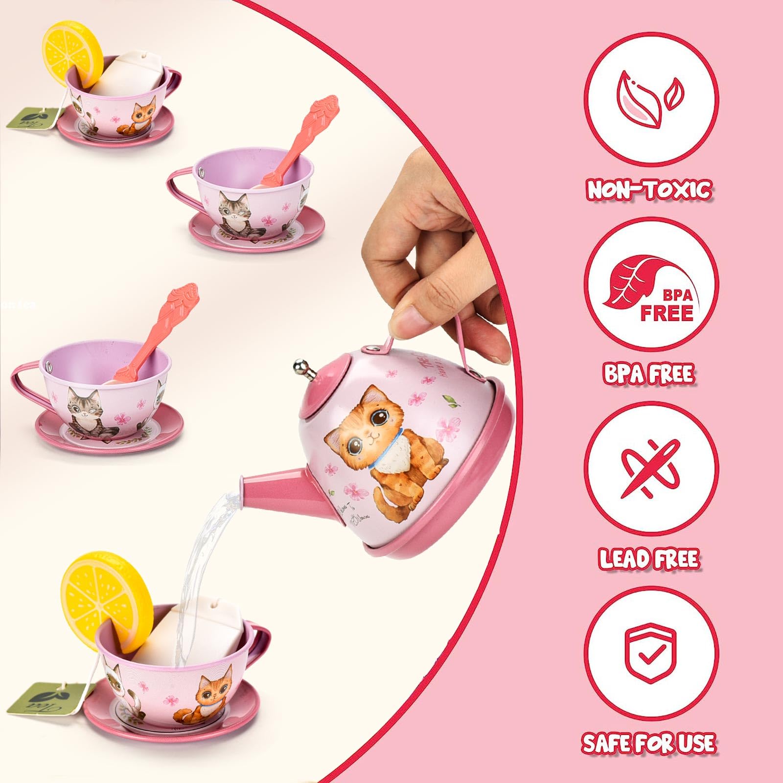 52-Piece Pretend Play Tea Set for Toddlers & Kids Ages 3-6 - Pink Tea Party Toys with Desserts & Metal Carrying Case - Perfect Birthday Gift, Christmas Stocking Stuffer for Girls - Fun Role Play for Playdates, Tea Parties & Imaginative Play