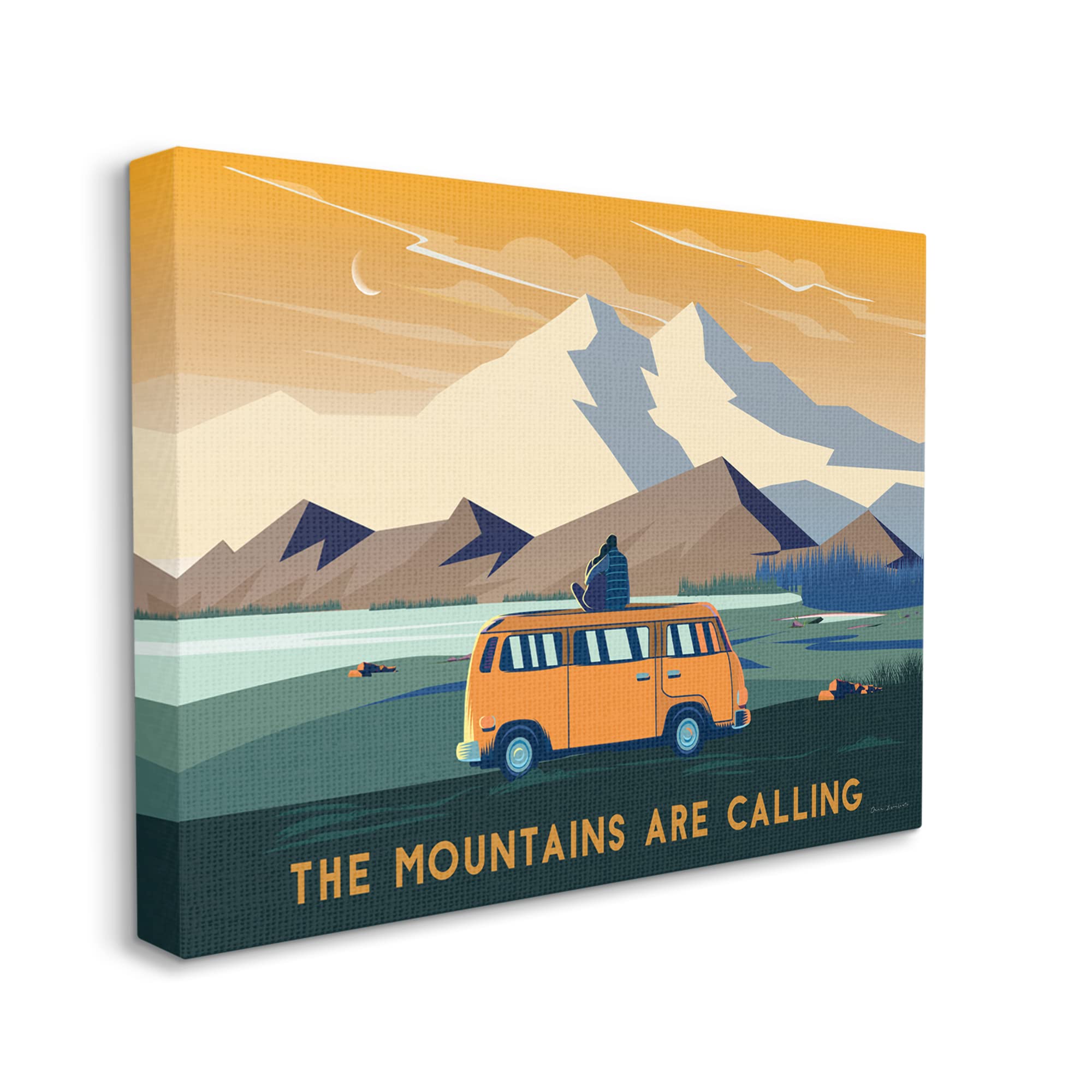 Stupell Industries 'Mountains Are Calling' Bold Orange Van Travel Explore Quote Wall Art - 48