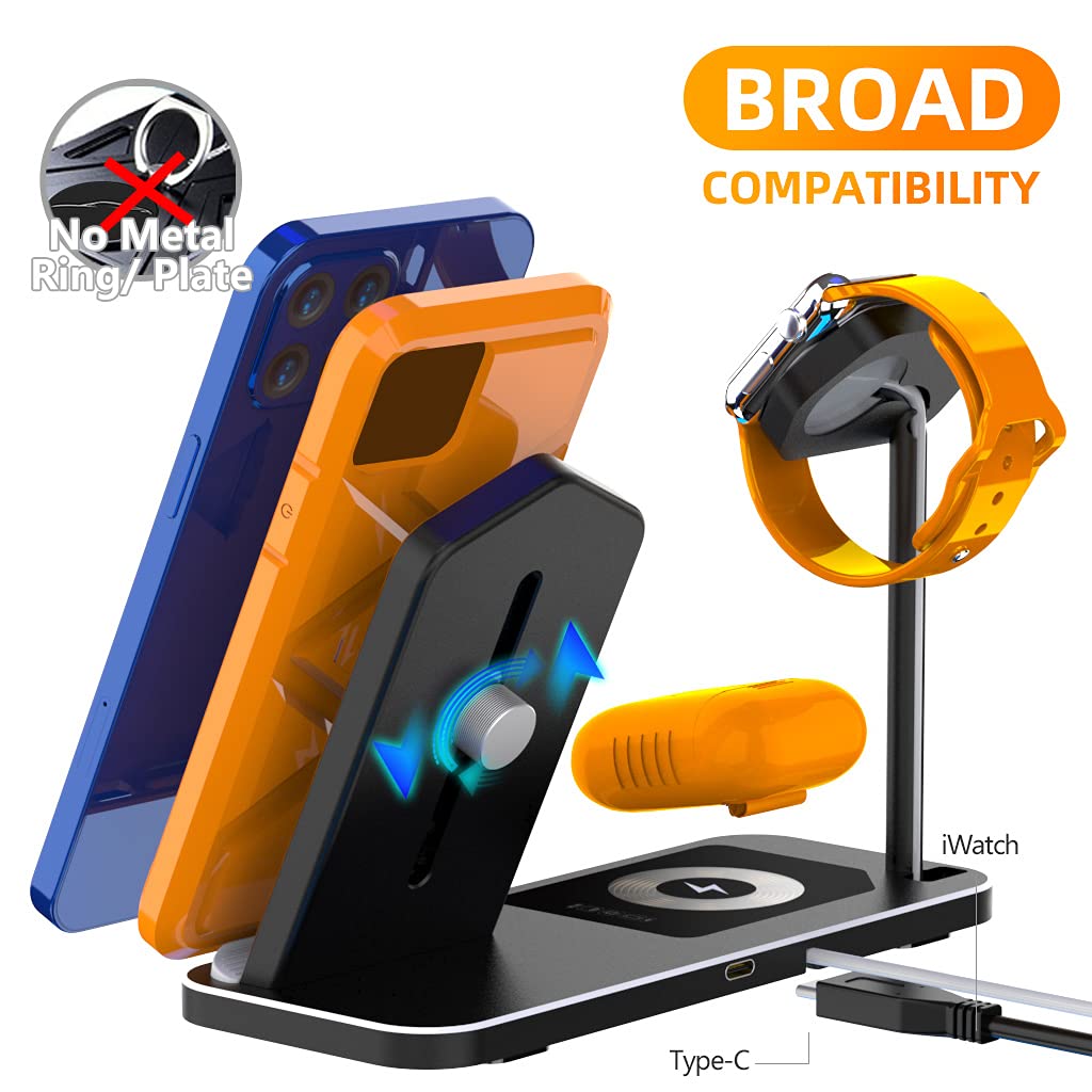 3-in-1 Fast Wireless Charging Station for iPhone Xs/Xs Max/XR/X/8/8Plus, iWatch Series 1-4 & AirPods 2 | Multi-Device Charging Stand | Home & Office Desk Organizer (Black)
