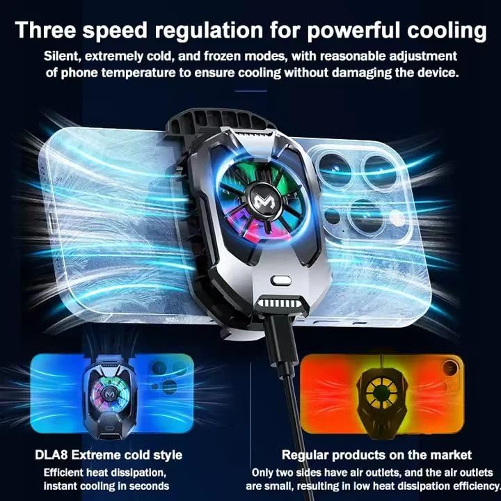 25W Powerful Phone Cooling Fan for Gaming & Live Streaming - Adjustable Fan Speed, Compatible with iPhone & Android Smartphones (2.36-3.4 inches) - Ideal for Mobile Gaming, Streaming & Overheating Protection (Black)
