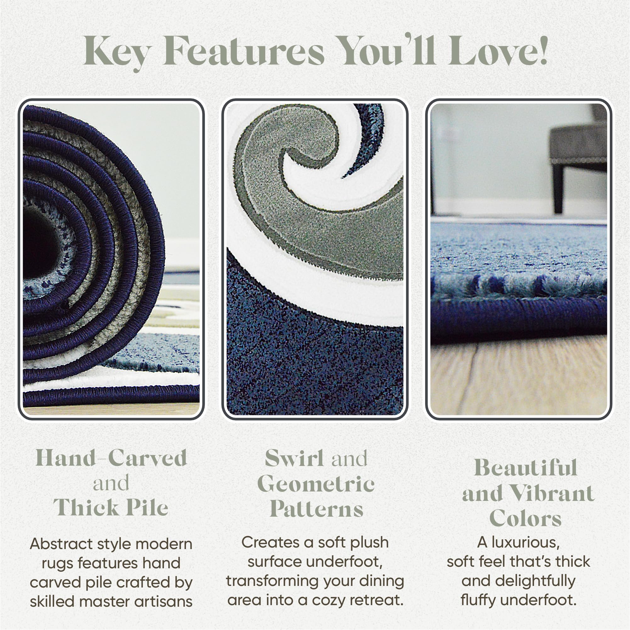 Abstract Modern Area Rug 8x10 ft - Contemporary Large Premium Thick Carpet in Navy Blue (327) - Perfect for Living Room, Bedroom & Office Decor