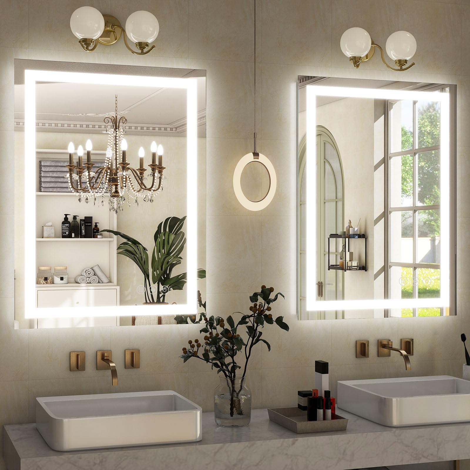GLSLAND 24x32 Inch LED Bathroom Mirror with Anti-Fog, Dimmable Warm & Cool Light, Horizontal/Vertical Mounting - Perfect for Vanity, Makeup, and Modern Bathroom Decor
