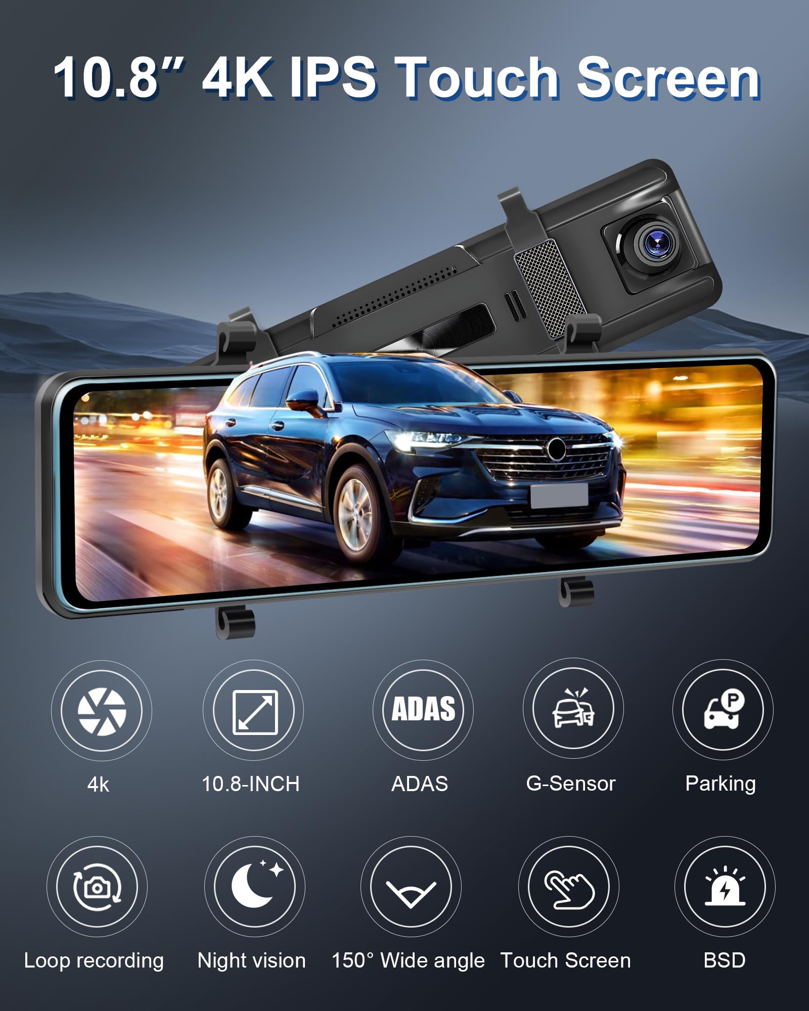 4K Mirror Dash Cam 11 Inch - Front and Rear Dual Camera System with GPS, 4K UHD Front + 1080P Rear IPS Screen, Night Vision, G-Sensor, 24H Parking Monitor, ADAS & BSD & LCA - Perfect for Safe Driving, Parking Assistance & Road Trip Recording
