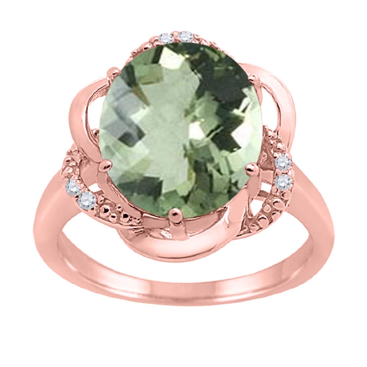 MauliJewels 10K Rose Gold Flower Ring for Women - 4.55 Carat Green Amethyst & Diamond Prong Setting | Elegant Jewelry Gift for Anniversary, Birthday & Special Occasions