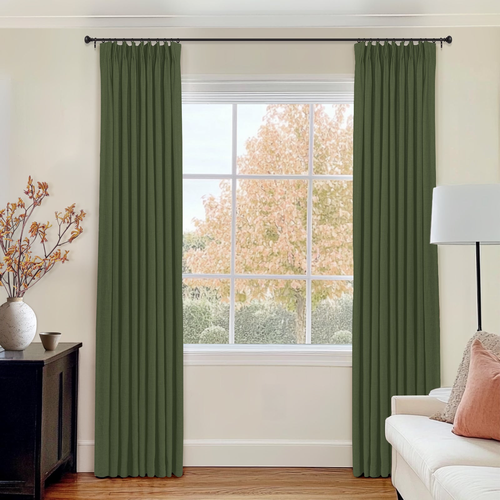 100% Linen Blackout Curtains - Natural Custom Drapes in Cloud White | Pleated Design for Living Room & Bedroom Window Treatments