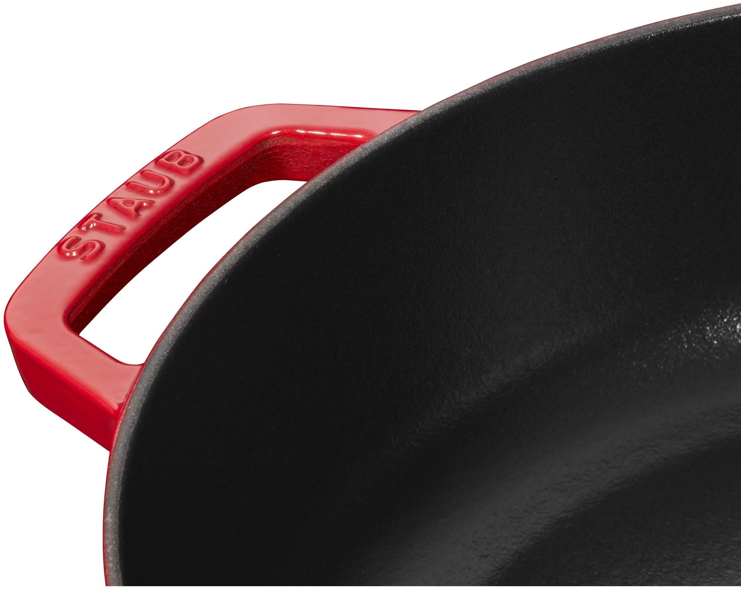 STAUB 3.7L Cherry Red Cast Iron Sauté Pan with Chistera Lid - 28cm Round French Oven for Braising, Roasting & Searing - Perfect for Stovetop to Oven Cooking & Professional Chefs