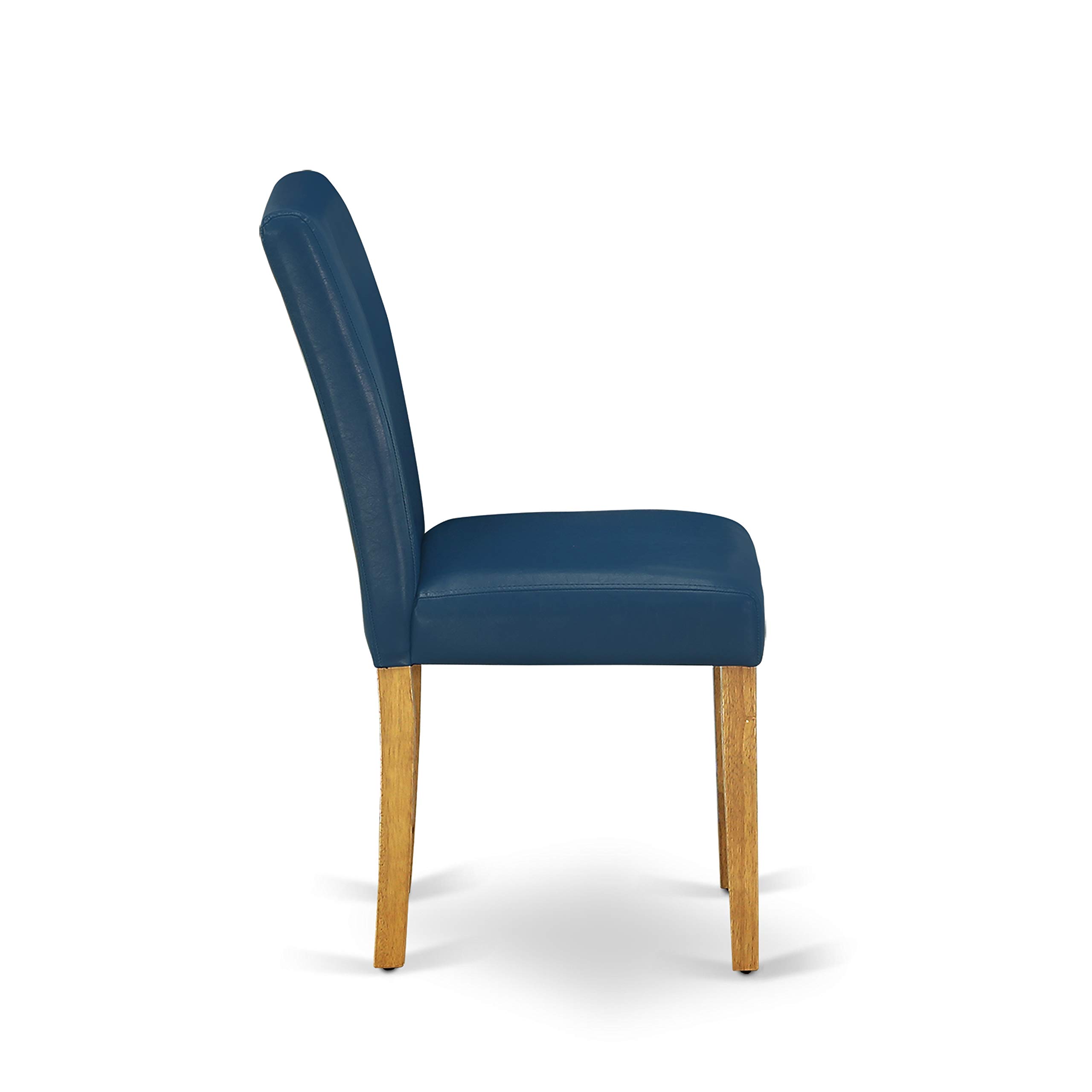 East West Furniture 3 Piece Dining Room Set - Round Pedestal Table & 2 Oasis Blue Faux Leather Chairs, 30x30 Inch, Oak - Perfect for Small Spaces, Breakfast Nooks & Cozy Apartments