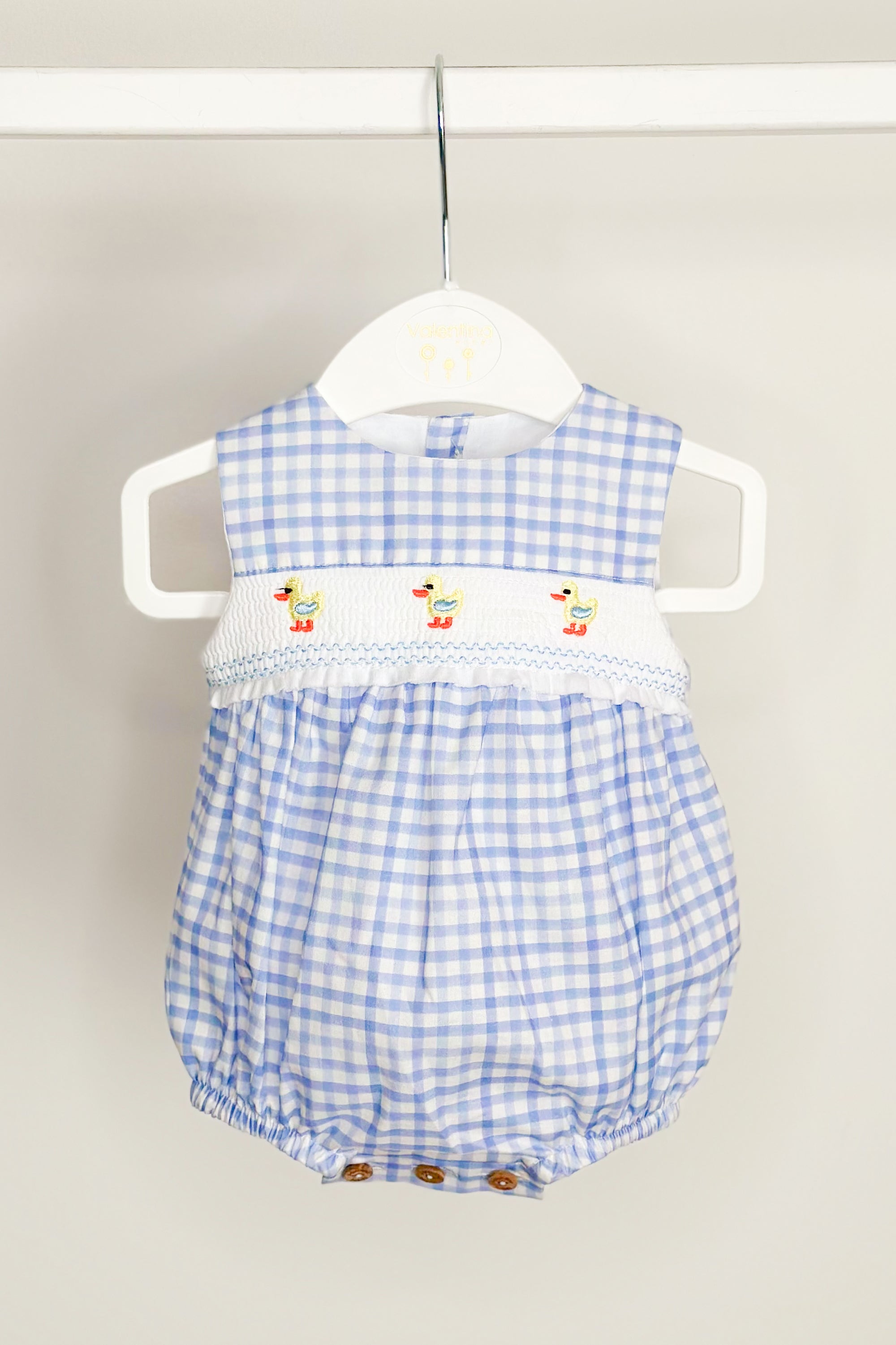 Harrie Blue Gingham Smocked Duck Romper - Cute Baby Girl Outfit for Summer, Photoshoots & Special Occasions