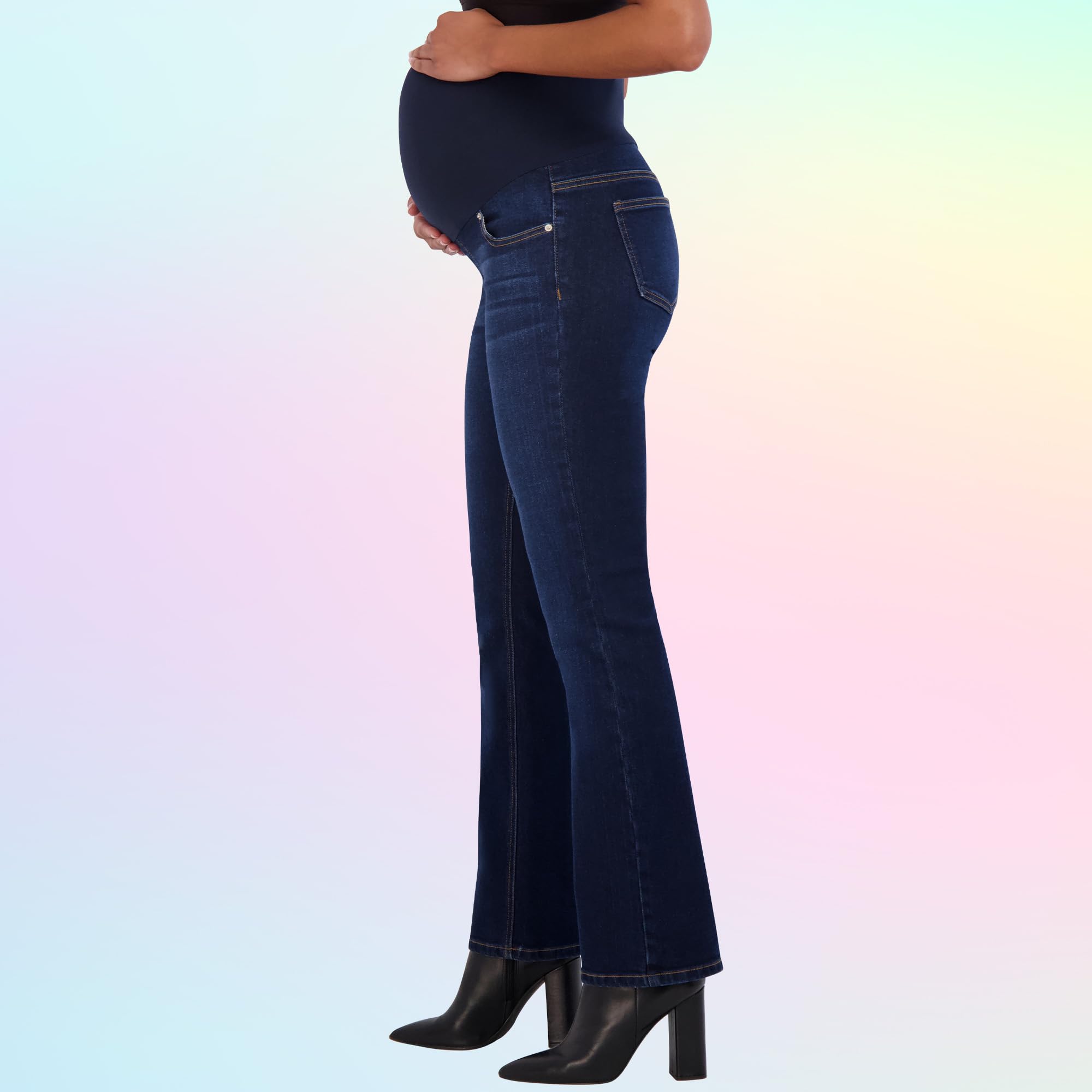 Savi Parker Women's Maternity Bootcut Jeans with Pockets - Stretchy Over The Belly Pregnancy Pants, 32.5