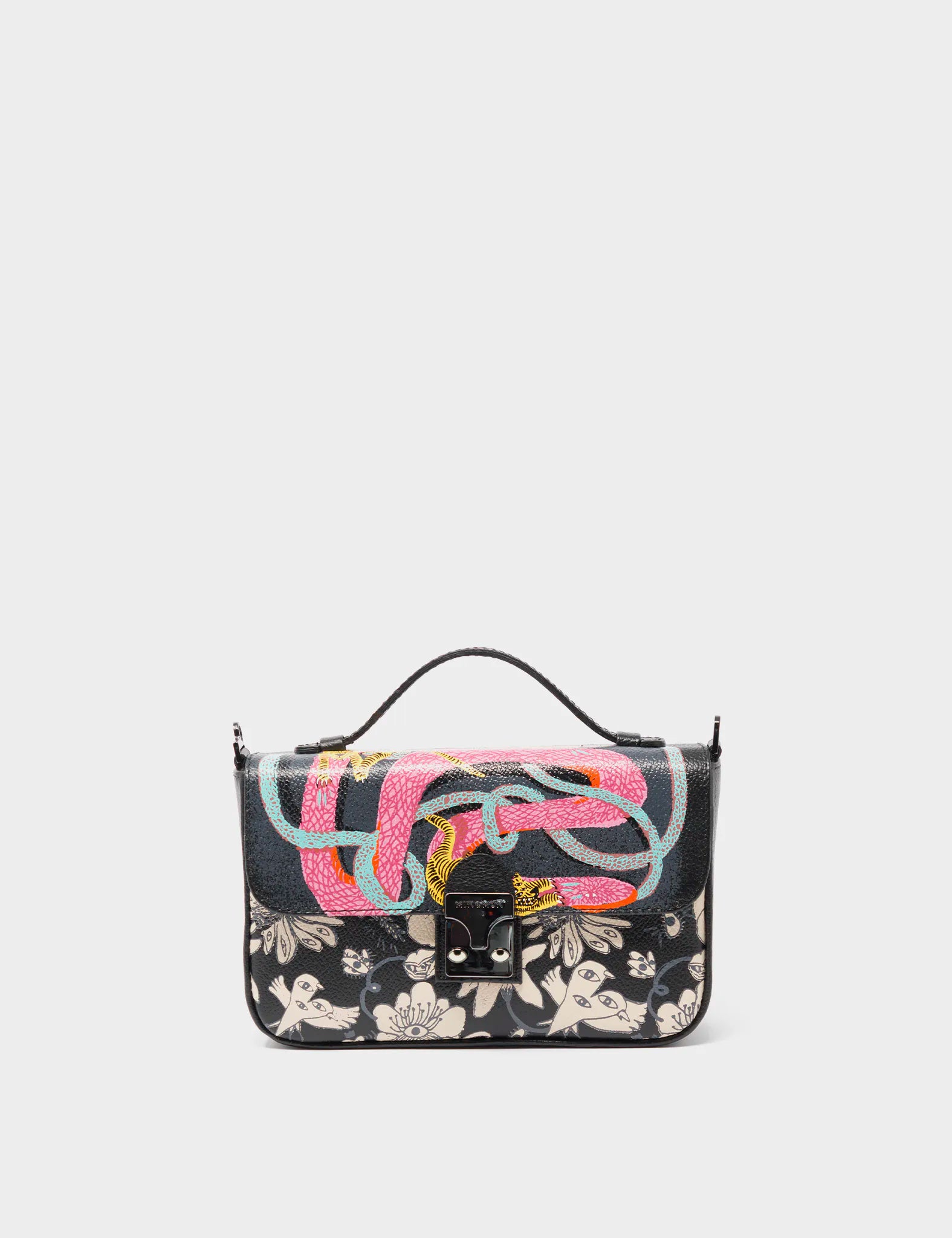 Amantis Black Leather Crossbody Mini Handbag with Tiger and Snake Design - Stylish Women's Purse for Casual Outings, Date Nights & Travel Accessories