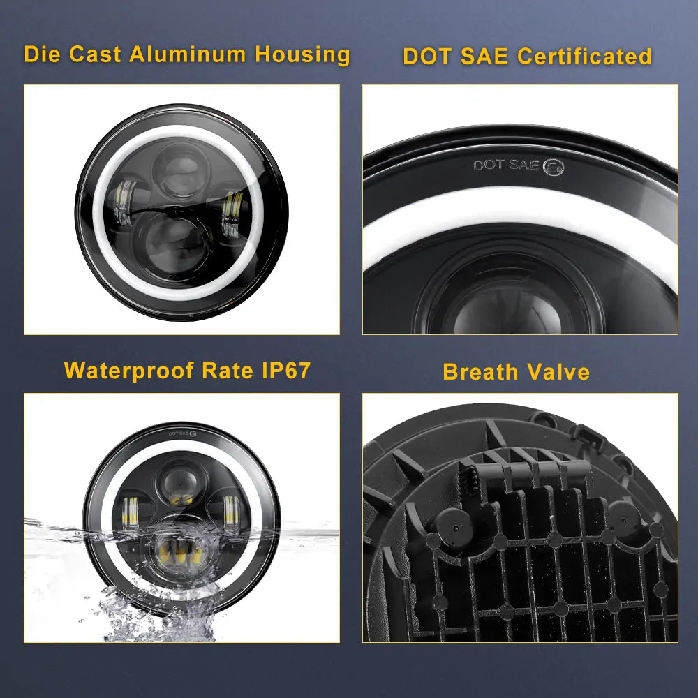 7 Inch 45W LED Angel Eye Headlights for Cars, Trucks, SUVs - High Brightness Waterproof Headlamp Pair - Perfect for Night Driving, Off-Roading & Custom Vehicle Upgrades