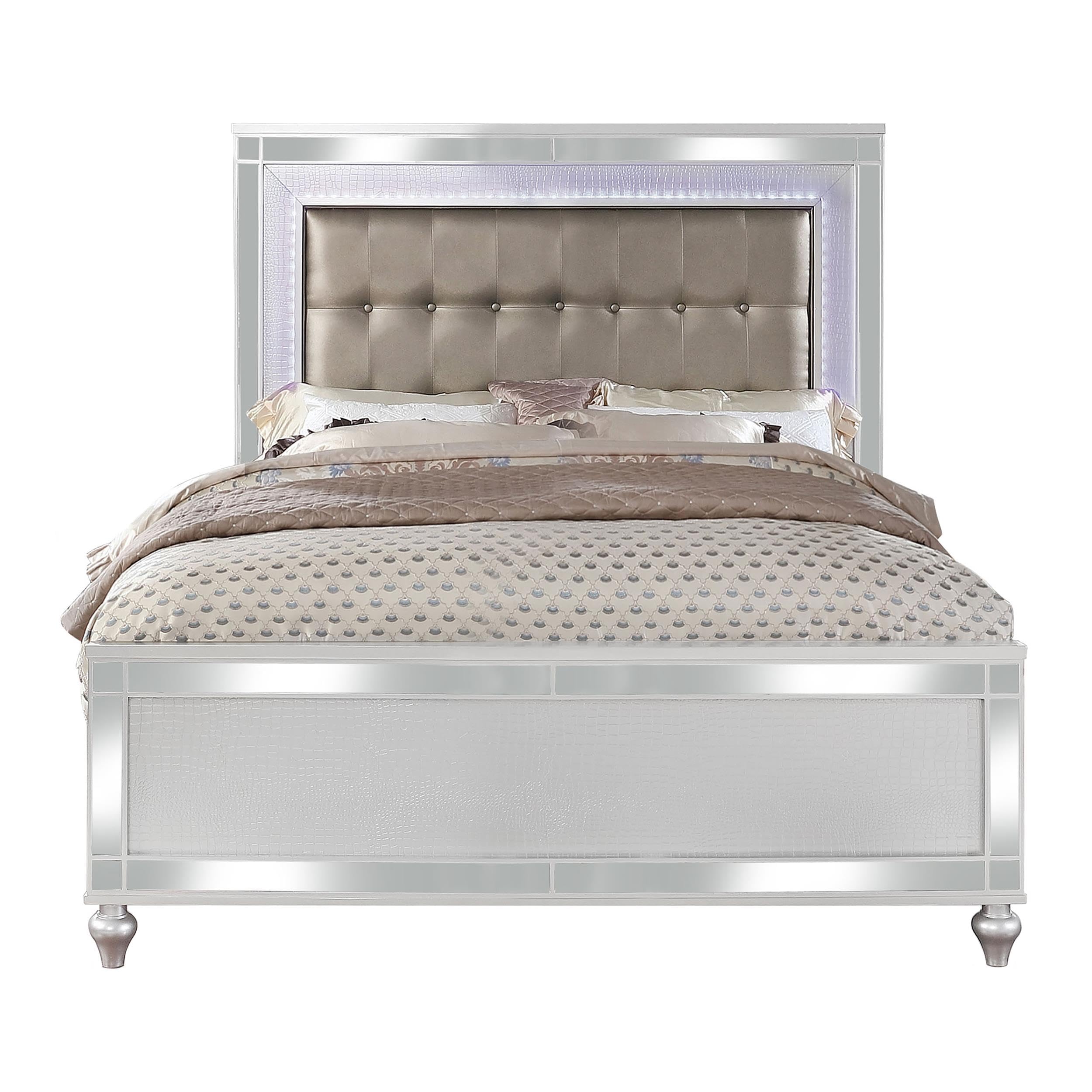 Furniture of America Xulu Contemporary Wood King Bed with LED Lights in White - Modern Bedroom Furniture for Luxurious Home Decor