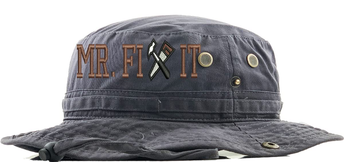 Mr Fix It Embroidered Boonie Hat - Funny Dad Joke Graphic Bucket Cap for Outdoor, Fishing, Hiking & Gardening