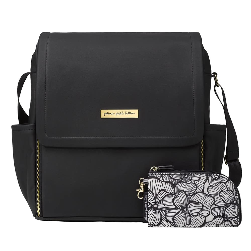Petunia Pickle Bottom Boxy Backpack Diaper Bag - Stylish Spacious Baby Bag for On-the-Go Moms, Black Leatherette - Perfect for Travel, Daycare & Everyday Use