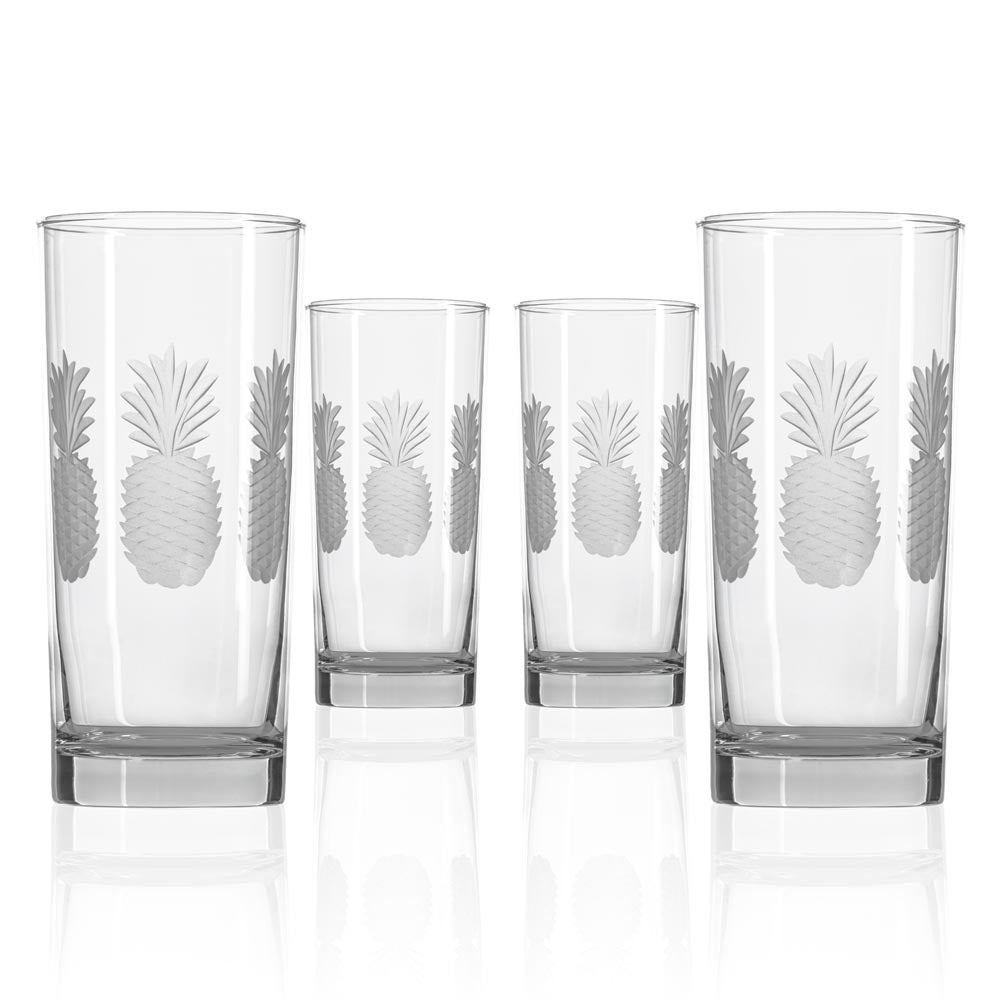 Fresh Pineapple 15oz Insulated Cooler Highball Cocktail Glasses - 12 Pack Set for Summer Drinks, Pool Parties & Tropical Themed Events