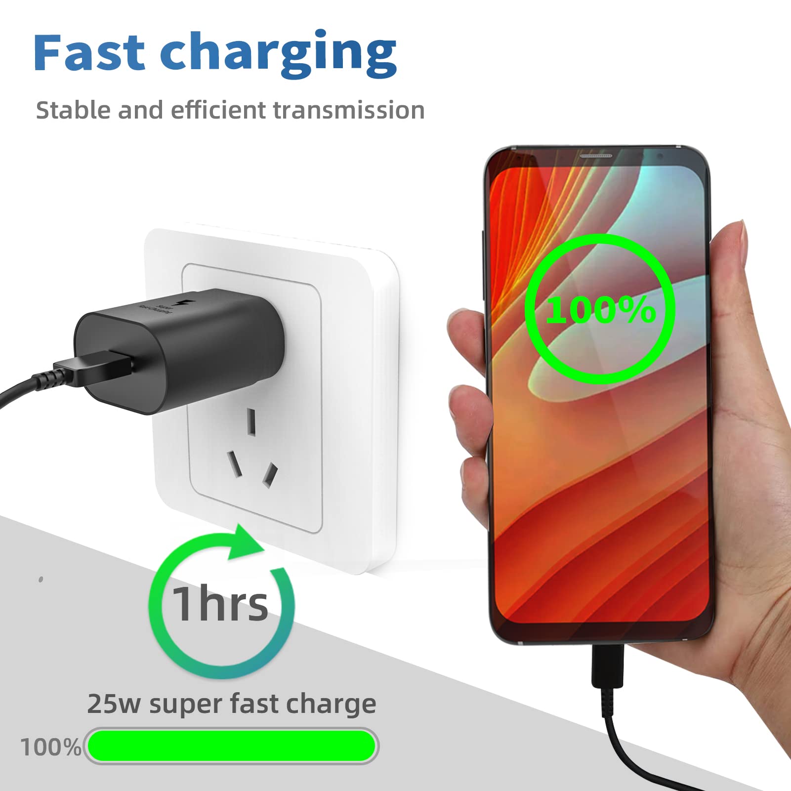 2-Pack 25W USB C Fast Charger & Power Adapter - PD Compatible for Samsung Galaxy S21/S20/S10/S9/S8/Note, LG, Android Phones - Quick Charge Wall Block with Durable Cable (Perfect for Home, Office & Travel)