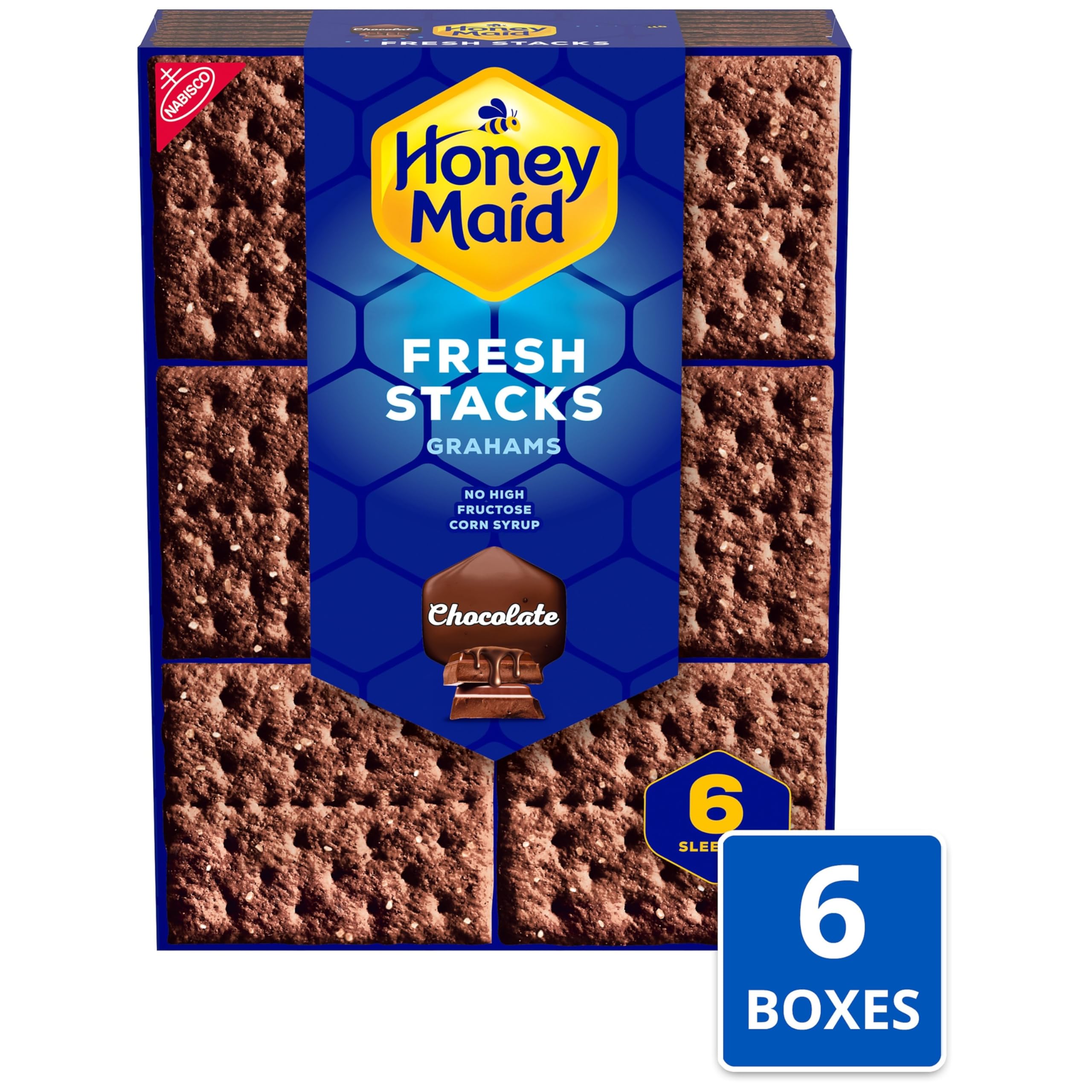 HONEY MAID Fresh Stacks Chocolate Graham Crackers - 36 Individually Wrapped Snack Packs (6 Boxes) | Bulk Travel Snacks for Kids, School Lunches & Office Break