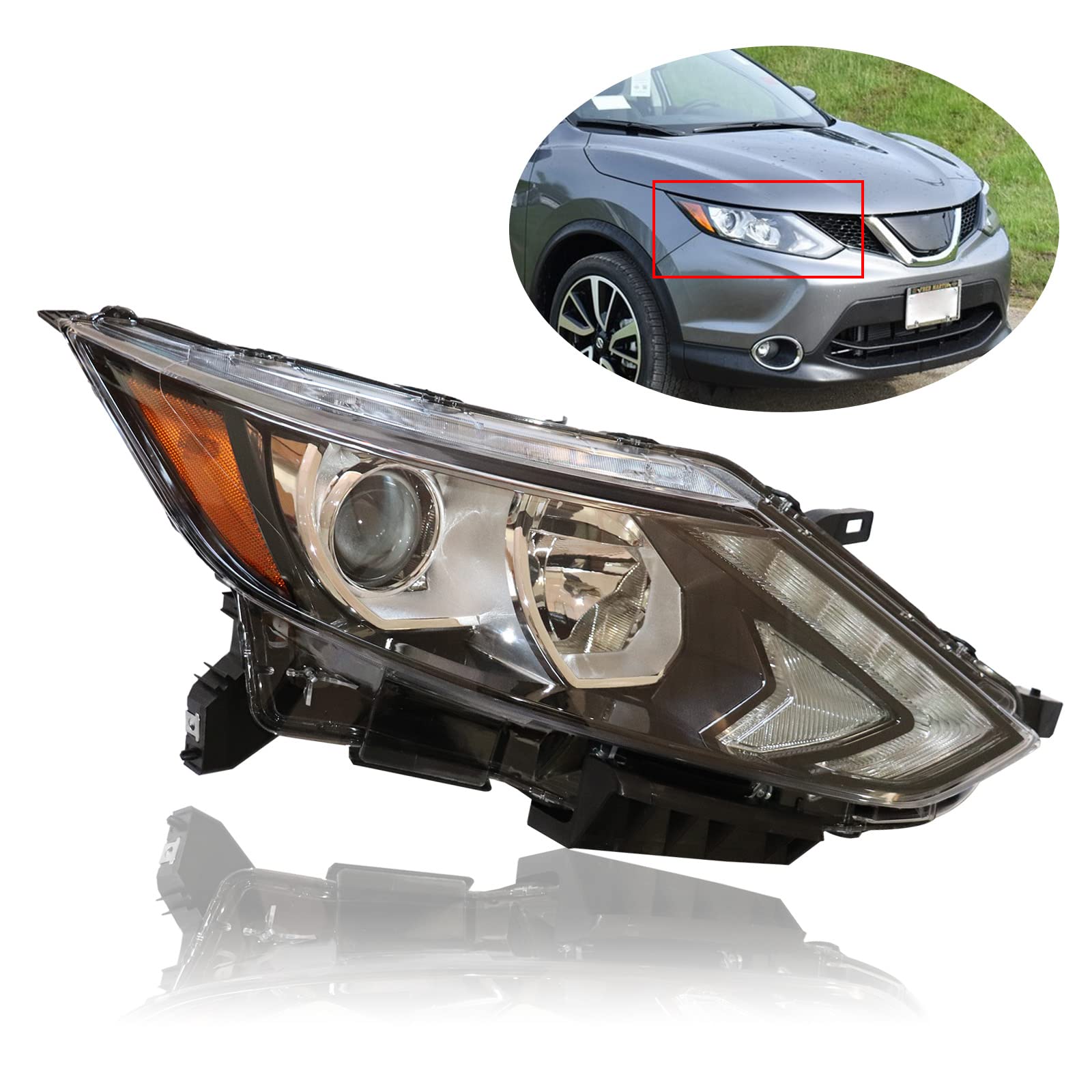 LOYALHEARTDY Replacement Halogen Headlight Assembly for 2017-2019 Nissan Rogue Sport & Qashqai - Right Passenger Side (Part# 26060-6Ma0A/260606Ma0A) | US Stock | Improved Night Visibility & Safety Driving