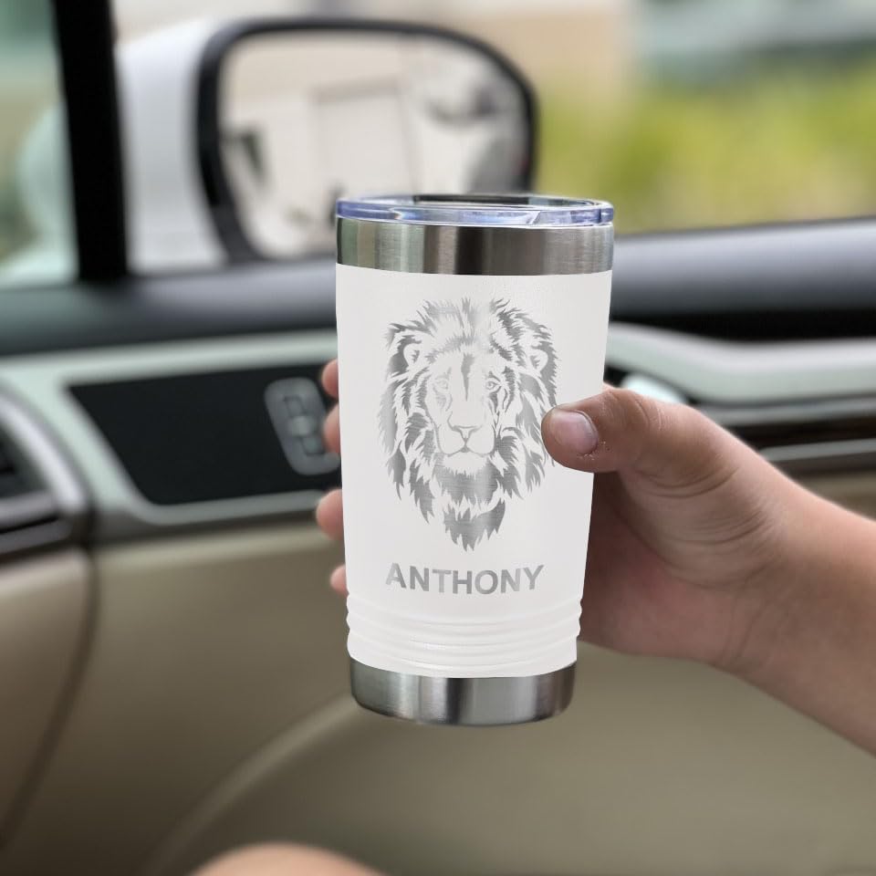 LaserGram 16oz Vacuum Insulated Stainless Steel Tumbler with Personalized Engraving - Great White Shark Design, Double Wall Insulation for Hot & Cold Drinks, Perfect for Office, Gym, Travel & Outdoor Activities (White)