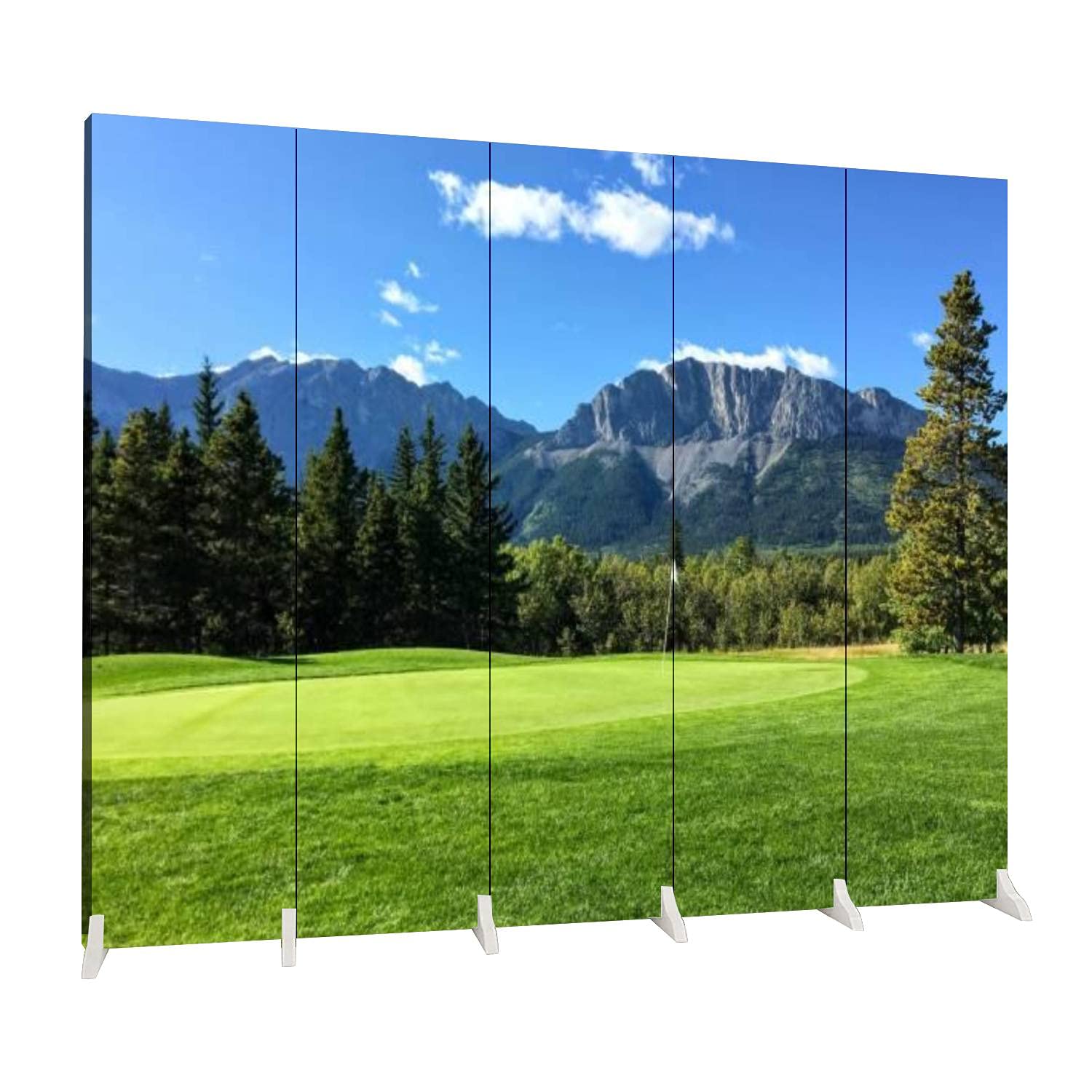 Dola-Dola 5-Panel Folding Room Divider - Canvas Privacy Screen with Nature Landscape Design for Indoor Space Separation | Freestanding Partition for Home, Office, Bedroom & Living Room Protection