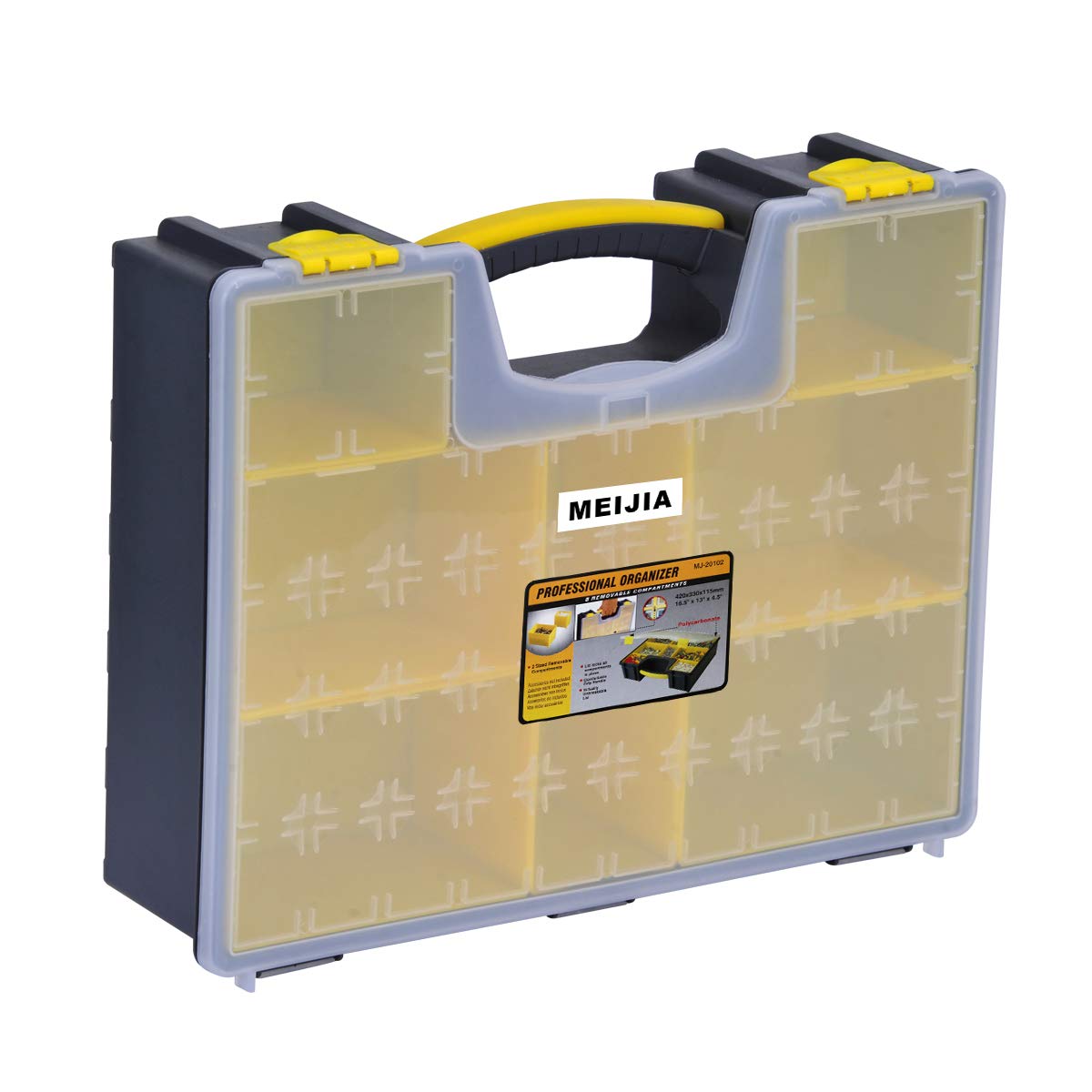 MEIJIA Large Plastic Tool Organizer Box with Removable Dividers - 16.5