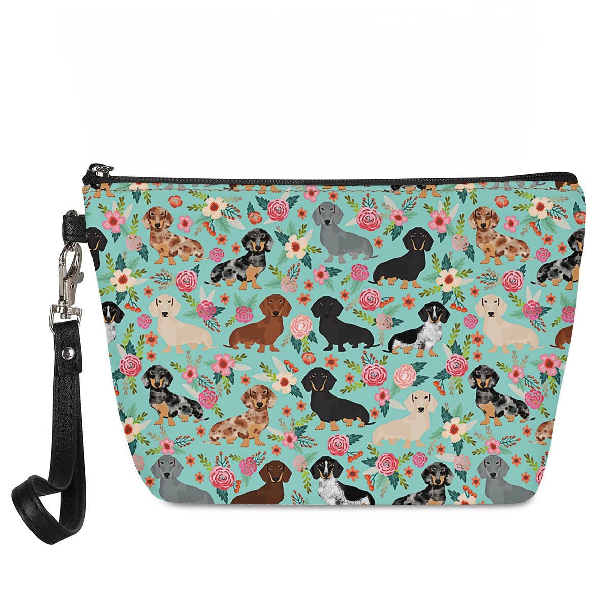 PU Leather Makeup Bag with Zipper - Cute Dachshund Print Cosmetic Organizer for Women & Girls | Travel, Birthday Gift, Daily Essentials Storage