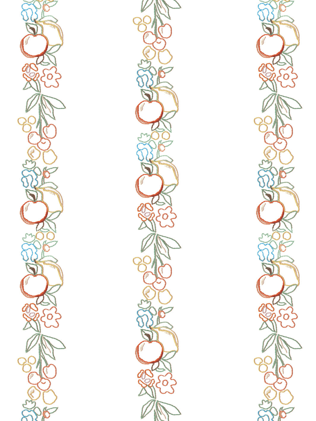 Lingua Franca White Embroidered Fruit Vines Wallpaper - Perfect for Nursery, Bedroom & Kitchen Decor