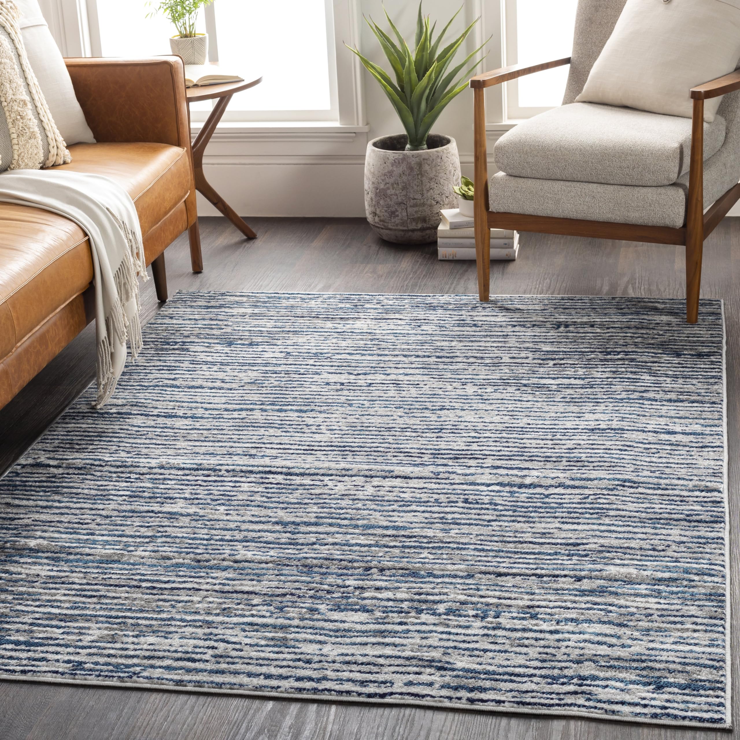 Mark&Day Delisle Modern Navy Blue & White 6x9 Area Rug - Soft Non-Slip Living Room Carpet, Bedroom Rug, Kitchen Floor Mat (6'7