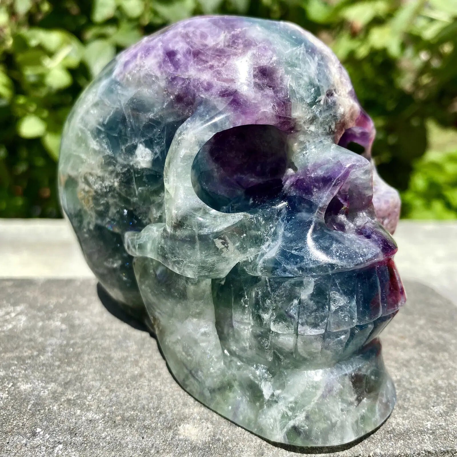 Hand Carved Natural Fluorite Skull Crystal - Healing Stone for Meditation, Reiki & Energy Work - Unique Purple & Green Quartz Decor for Home & Office