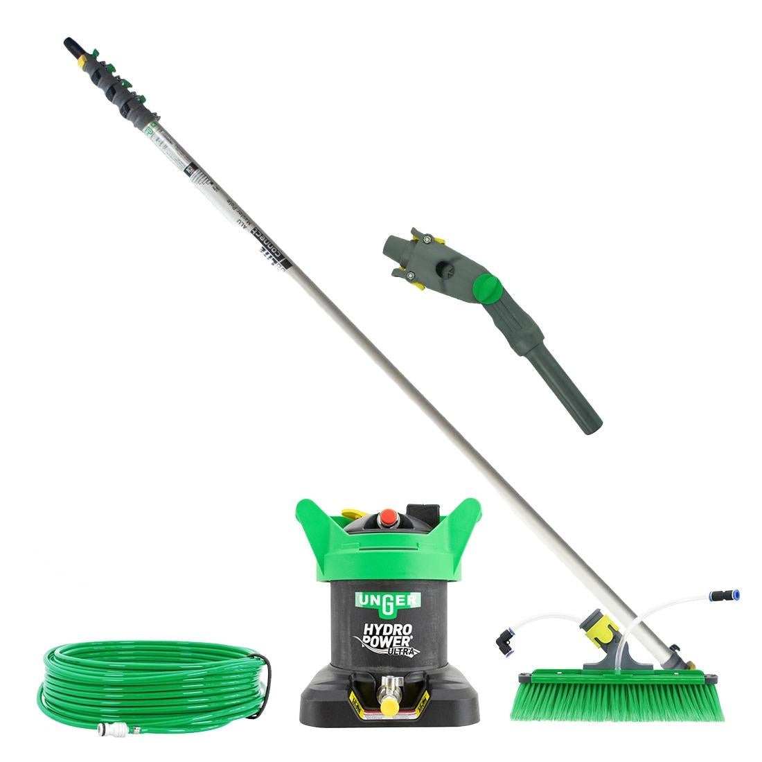 Unger HydroPower HiFlo Ultra Window Cleaning Kit with 20 Foot Pole - Professional Squeegee & Scrubber for Home & Commercial Use