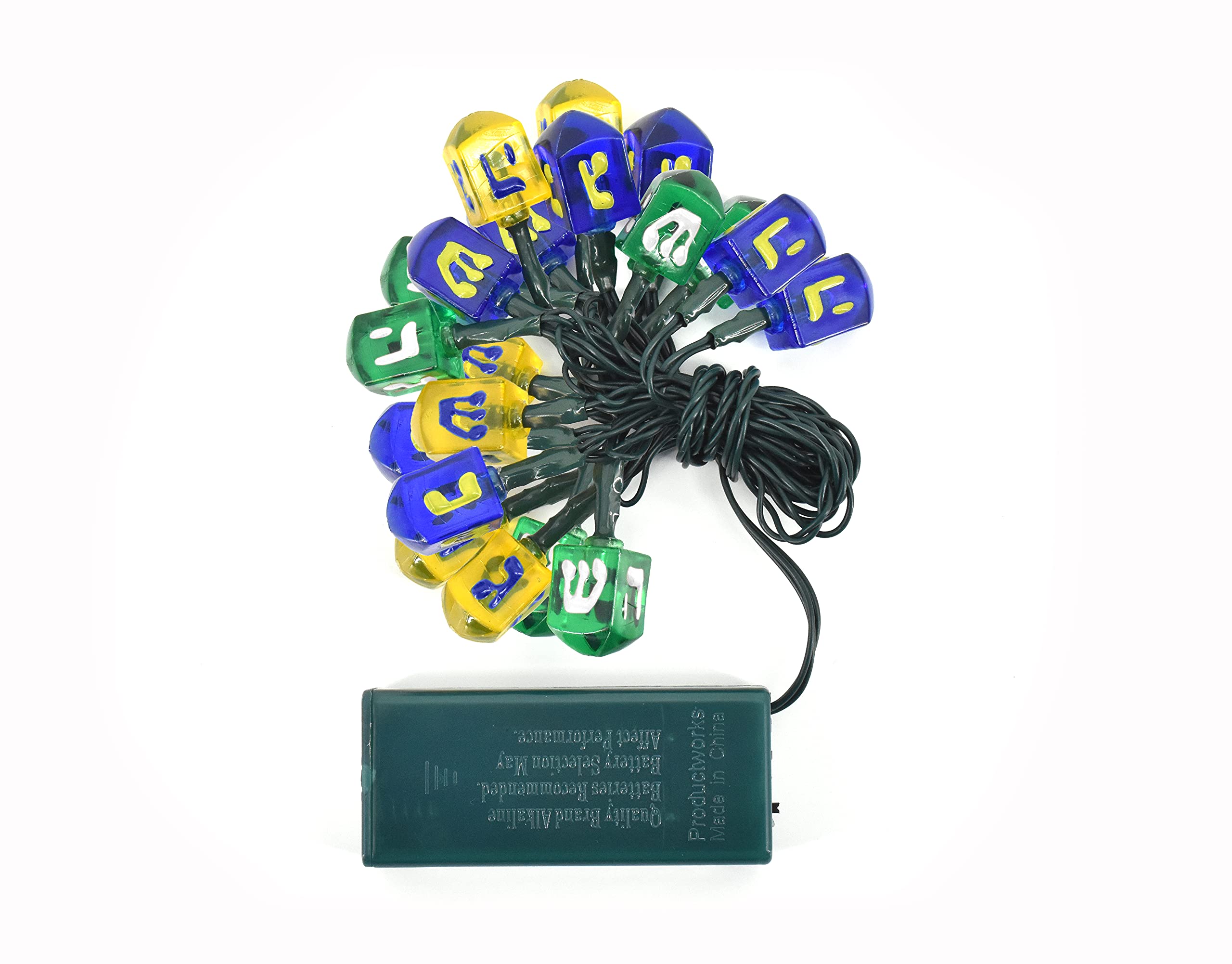 PRODUCTWORKS Brilliant Hanukkah Dreidel 20-Count Battery Operated LED String Lights with On/Off/Twinkle/Timer Modes - Perfect for Hanukkah Decorations, Party Lighting & Holiday Home Decor