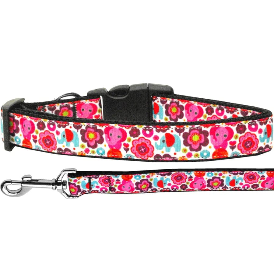 Elepha Fun Dog Collar and Leash Set - Adjustable Nylon Pet Collar with Matching Leash for Small Medium Large Dogs - Perfect for Walking, Training, and Outdoor Adventures