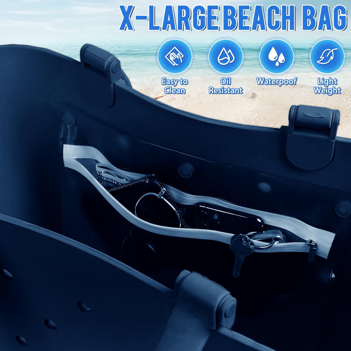 **Large Waterproof Beach Tote Bag for Women - Durable Washable Rubber Tote for Travel, Sports & Pool Day - Perfect for Beach Trips, Gym & Shopping**