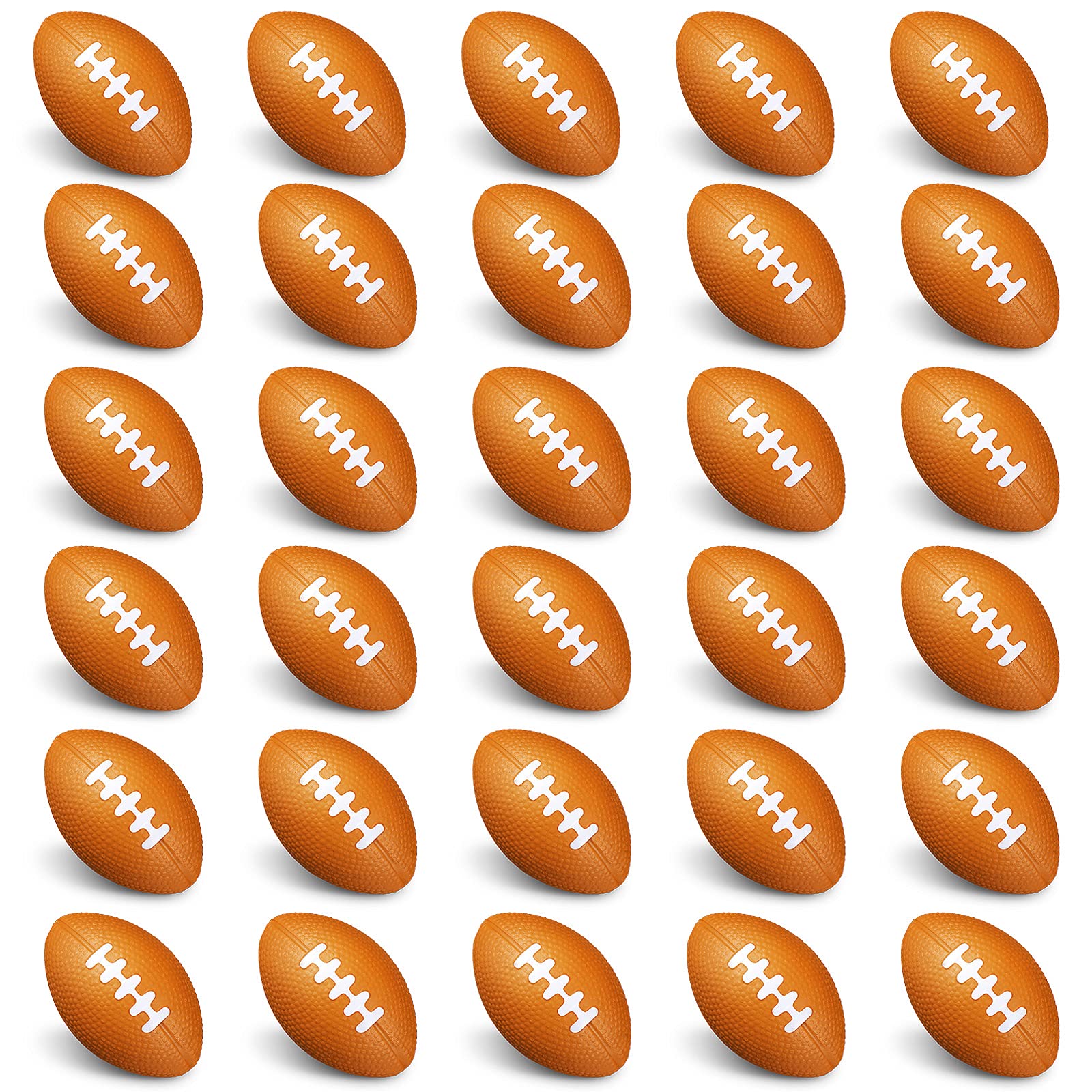 30 Pack Mini Football Stress Balls - Brown Foam Sports Stress Relief Toys for Anxiety, School Carnival Prizes, Christmas Party Favors & Stocking Stuffers - Perfect for Office, Classroom and Home Relaxation