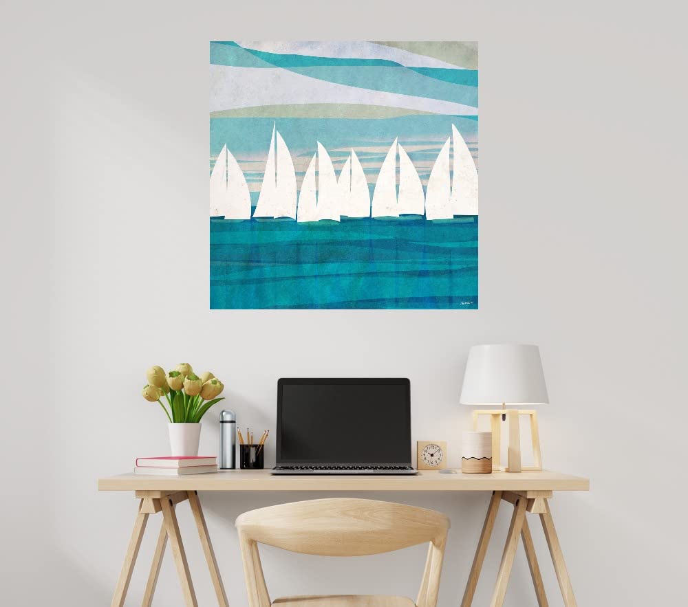 Afternoon Regatta II Canvas Wall Art - 37x37 Inch Ready to Hang Painting by Dan Meneely - Nautical Decor for Living Room, Bedroom, Office & More - Perfect for Coastal & Sailboat Themed Spaces