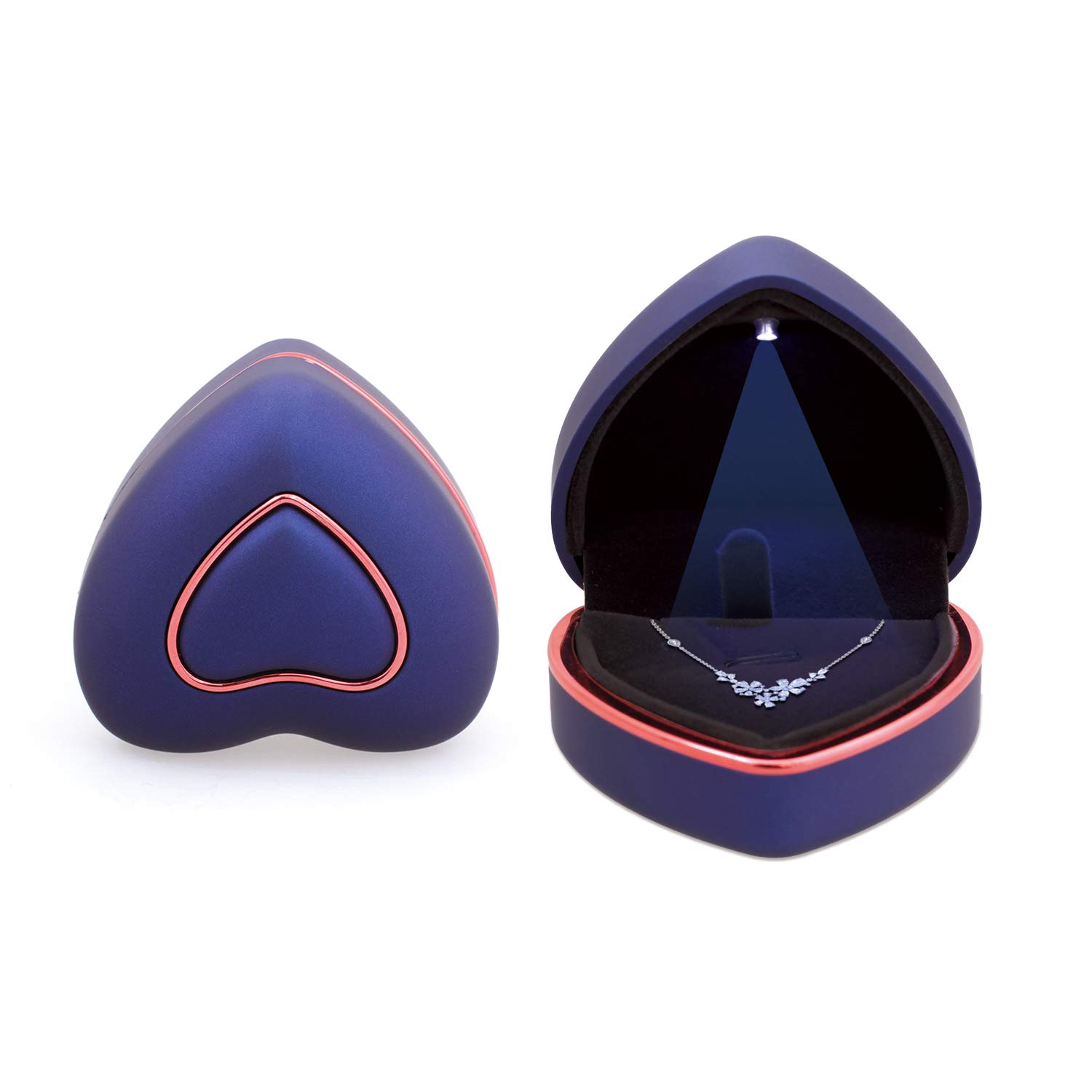 Wislist LED Light Heart Shaped Jewelry Box - Velvet Necklace & Earring Case for Engagement, Wedding, Birthday Gifts (Blue) | Perfect for Proposal Surprises & Jewelry Storage