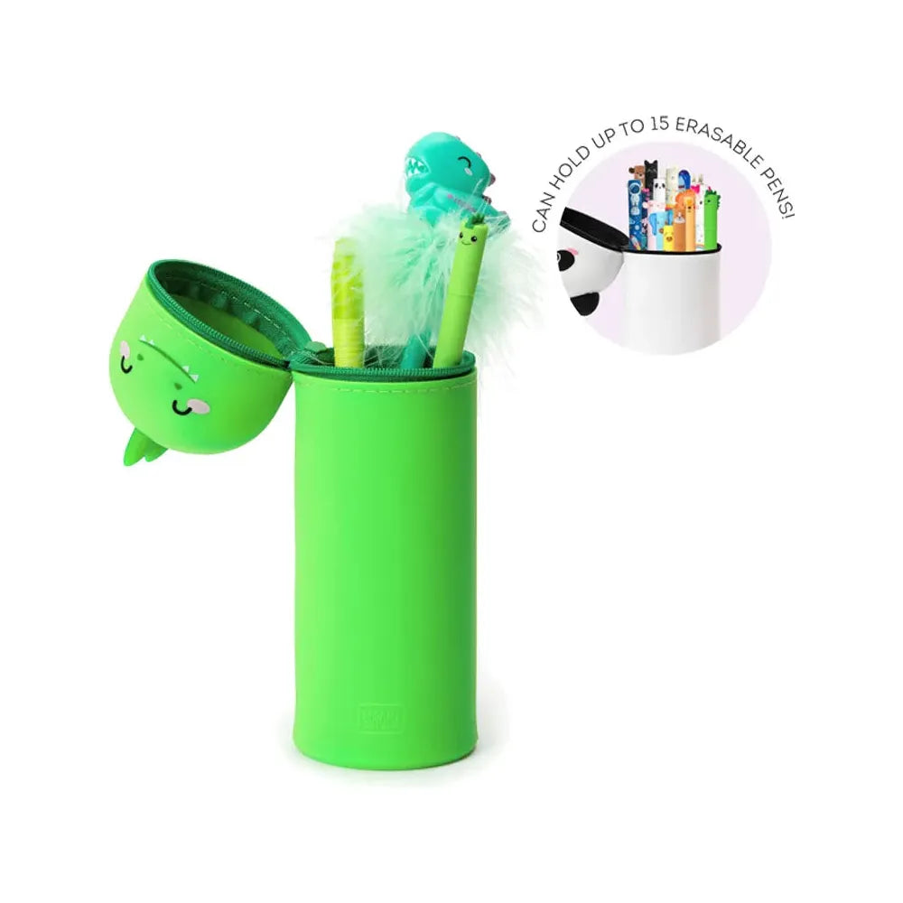 2 in 1 Silicone Pencil Case with Dinosaur Design - Cute Kawaii School Supplies Organizer for Kids & Students - Perfect for Backpack, Desk & Classroom Organization