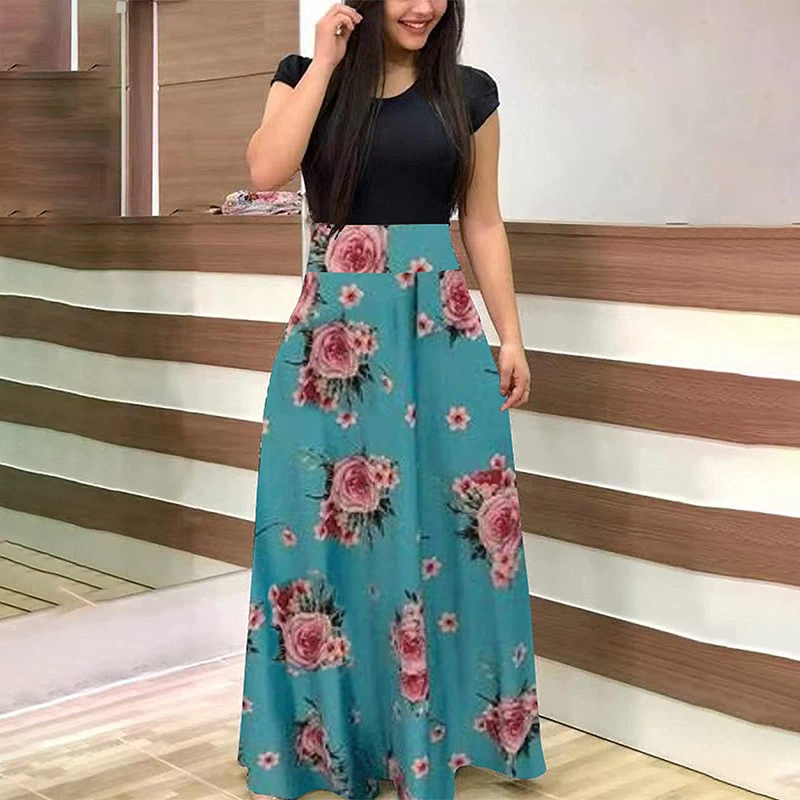 2024 Women's Summer Dresses - Floral Printed Short Sleeve Formal Graduation Dress Plus Size | Perfect for Beach Vacations, Garden Parties & Special Occasions