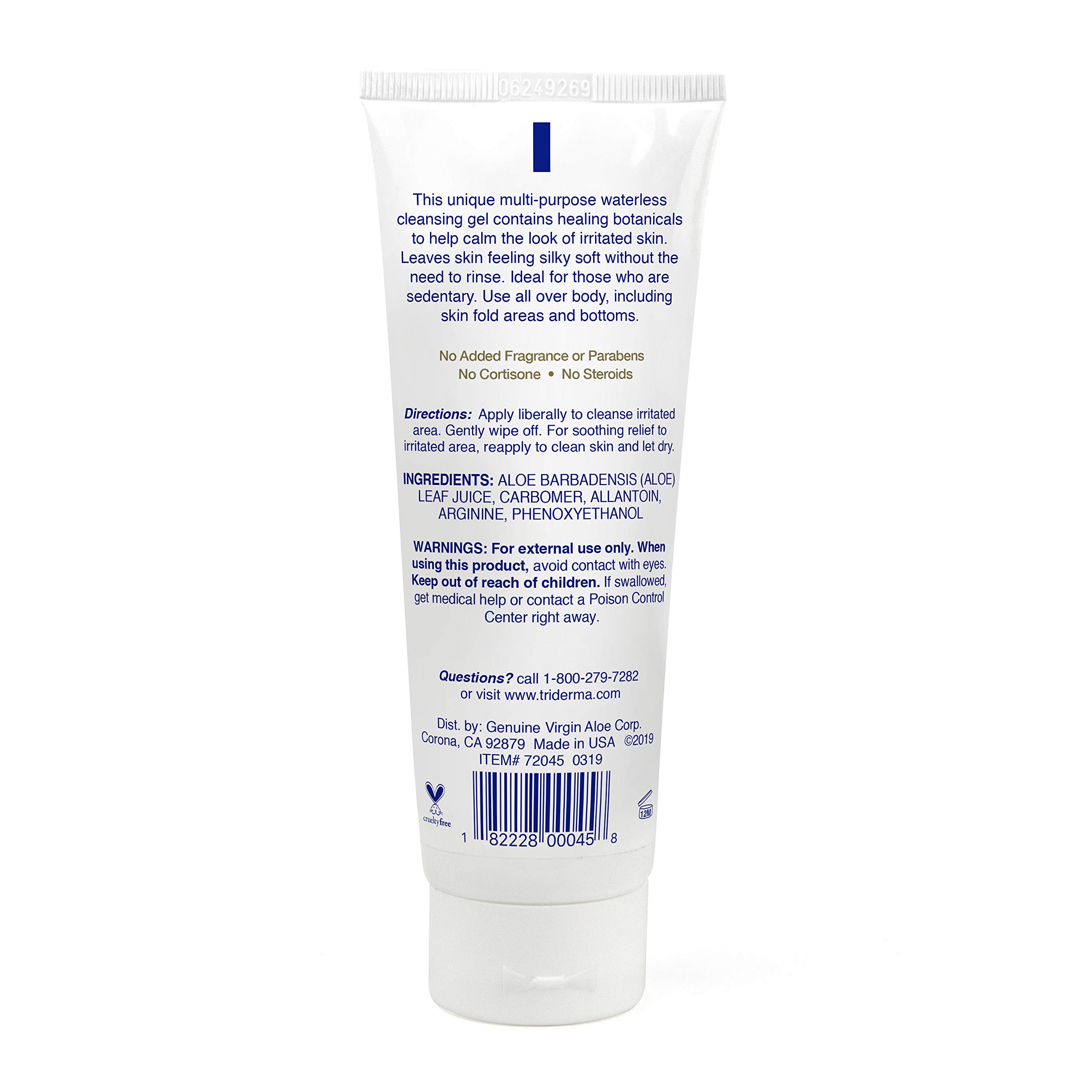 TriDerma No Rinse Cleansing Aloe Vera Gel with AP4 Complex - 4 oz | Soothing Moisturizer for Sensitive Skin | Perfect for Travel, Post-Workout & Sunburn Relief
