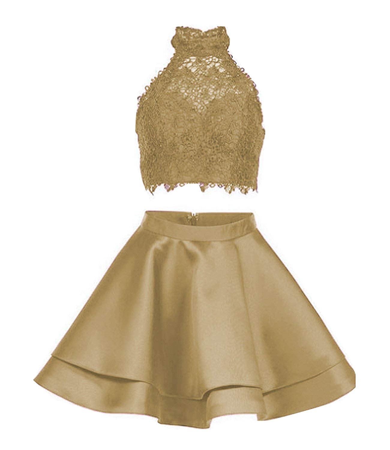 Honeydress Halter Lace Crop Top Two-Piece Set | Homecoming Dress & Short Prom Party Outfit for Teen Girls | Perfect for Dances, Parties & Special Occasions