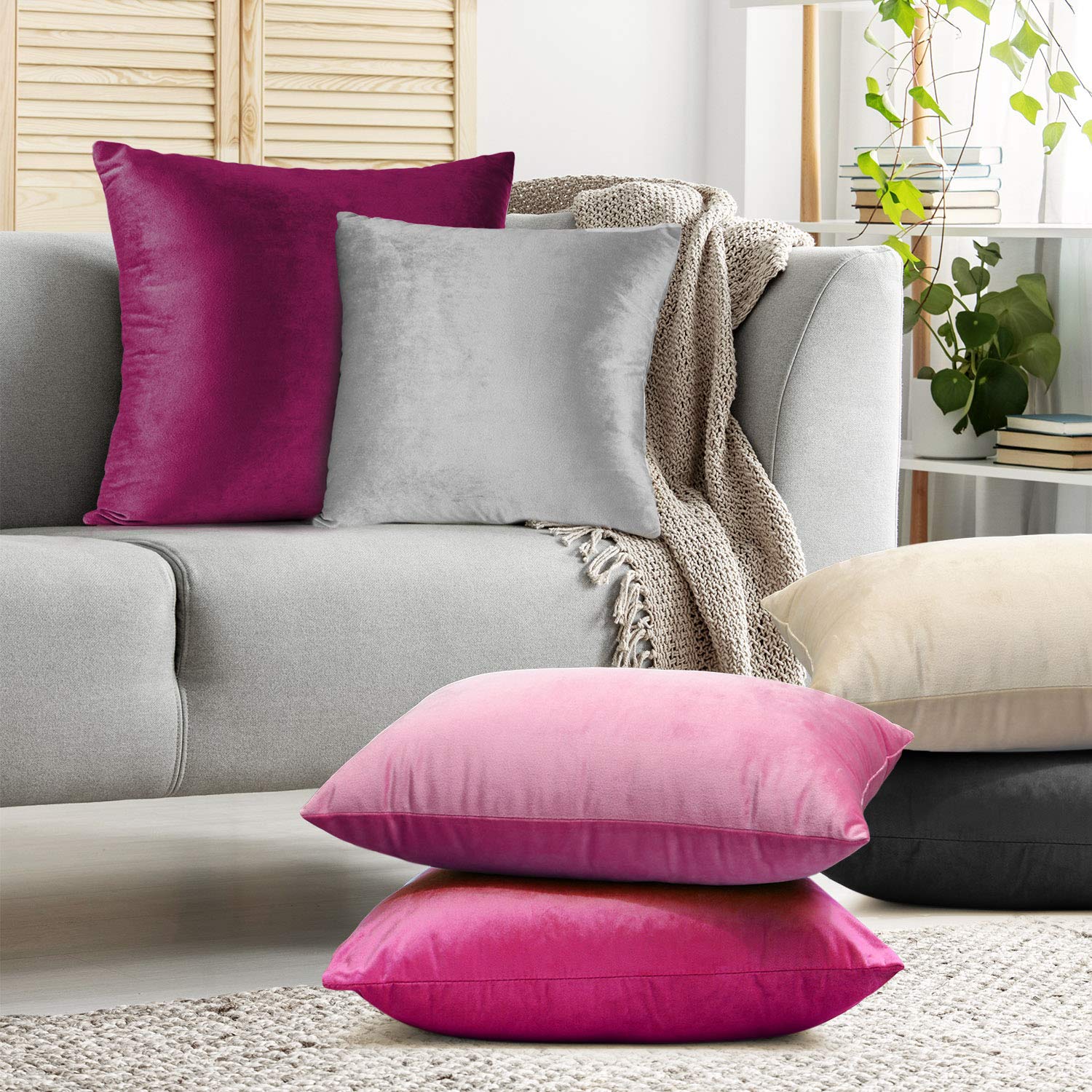 Nestl Throw Euro Pillow Covers 26x26 Inches - Soft Velvet Decorative Couch Pillow Cases Set of 4 (Light Pink) for Sofa, Bedroom & Car - Cozy Home Decor & Gift Idea