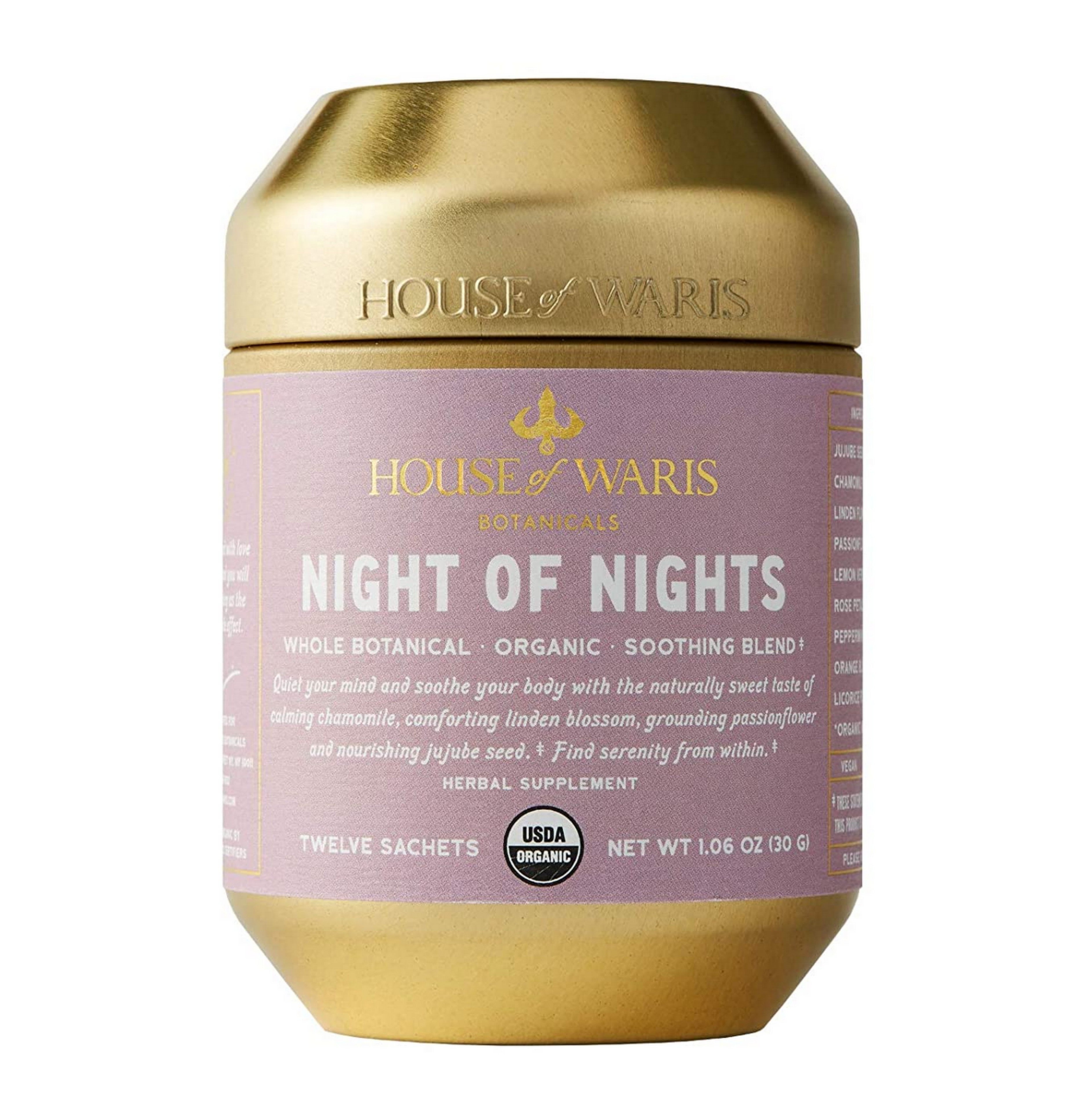 House of Waris Botanicals Night of Nights Herbal Tea | Organic, Gluten Free, Vegan | Relaxing Bedtime Tea for Stress Relief & Better Sleep