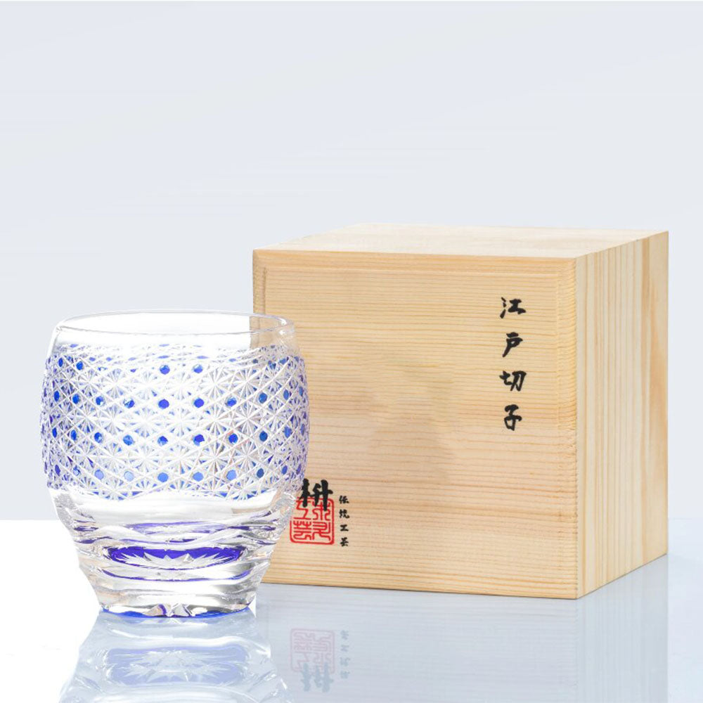 Handcrafted Edo Kiriko Whisky Glass - Japanese Cut Crystal Tumbler for Whiskey, Cocktails & Tea - Elegant Starry Sky Design, Perfect for Gifts & Home Bar Decor