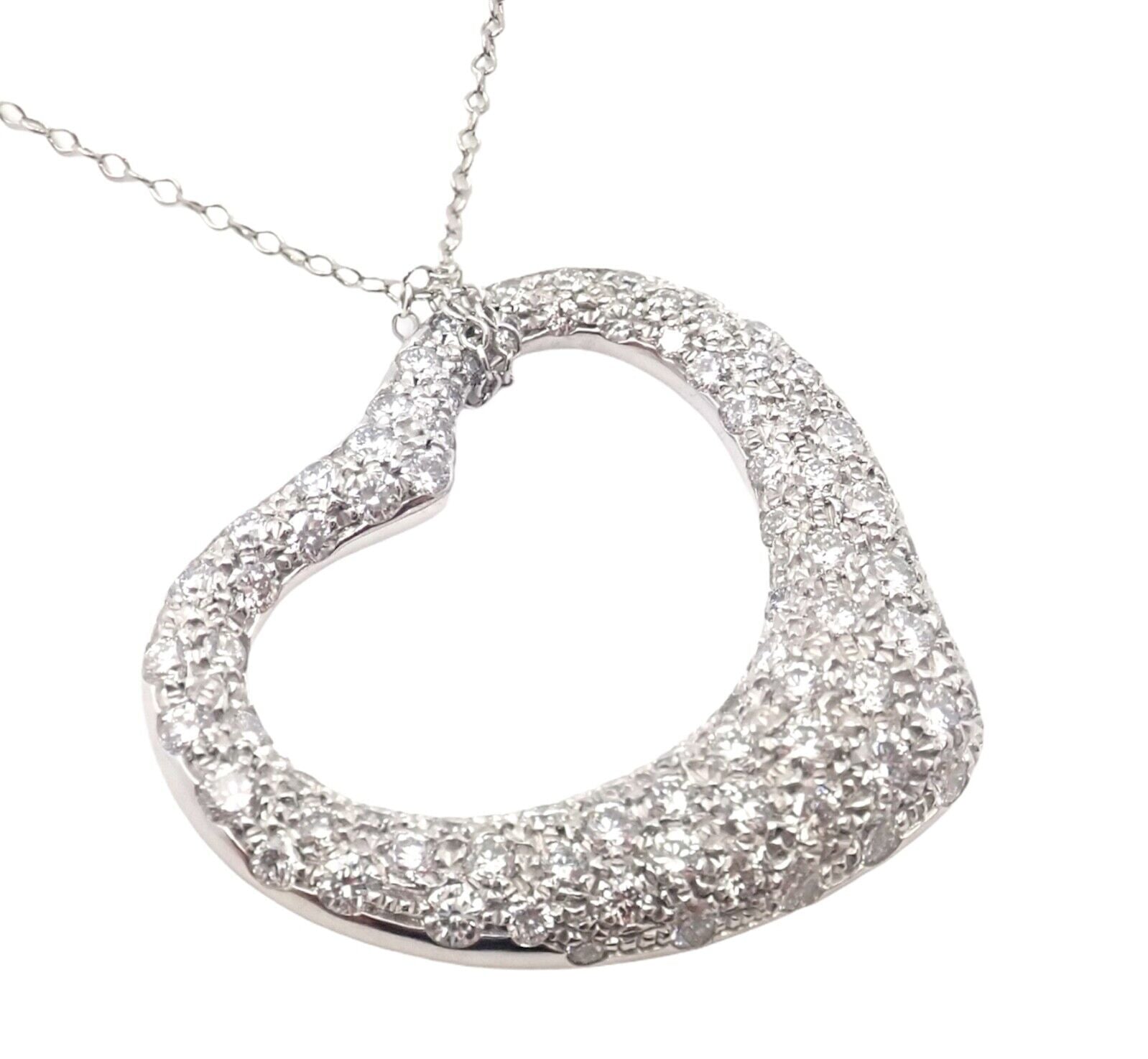 Authentic Tiffany & Co Elsa Peretti Platinum Diamond Large Open Heart Pendant Necklace - Perfect for Anniversaries, Valentine's Day & Special Occasions