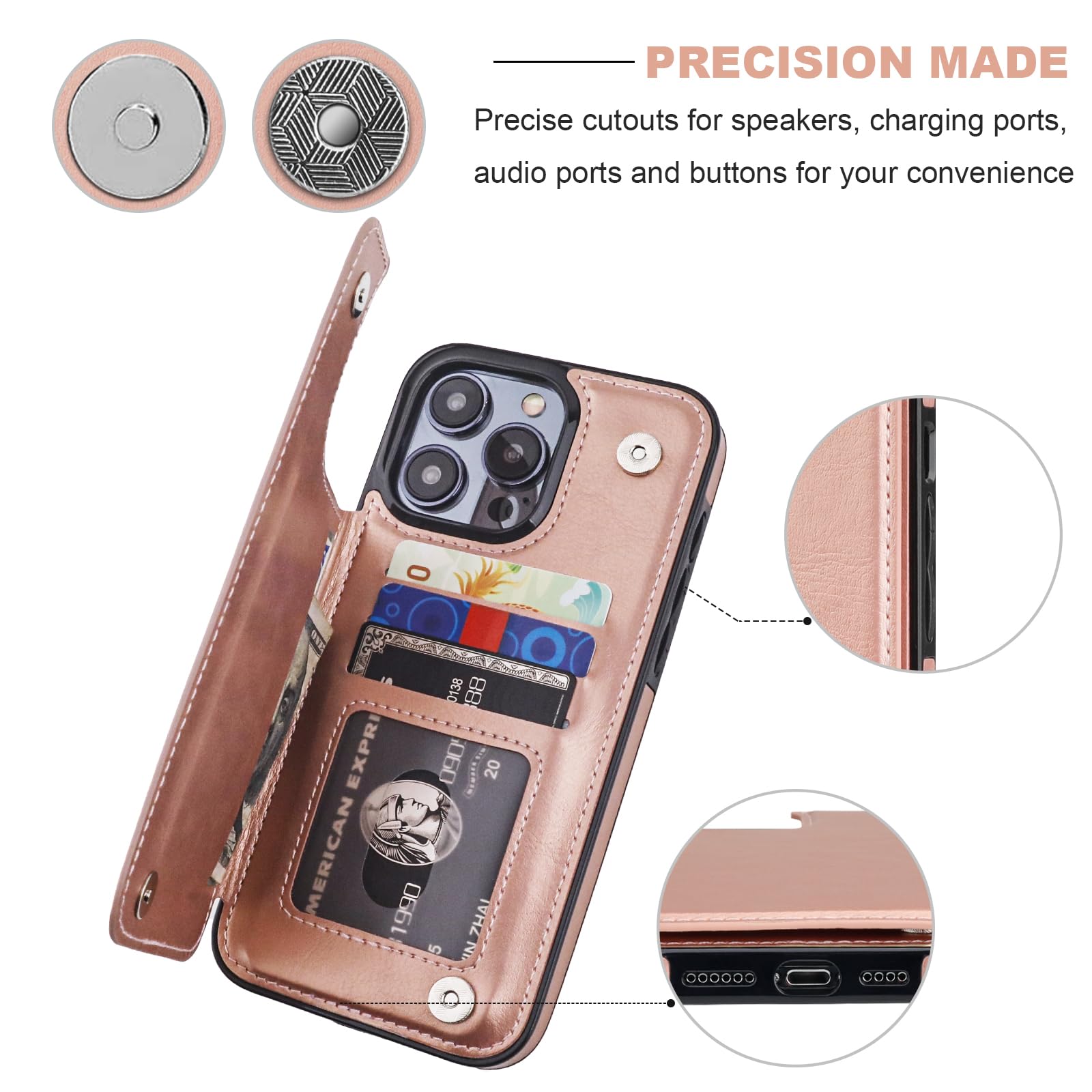 iPhone 15 Pro Max Wallet Case with Card Holder & Kickstand - PU Leather Magnetic Clasp Shockproof Cover for 6.7