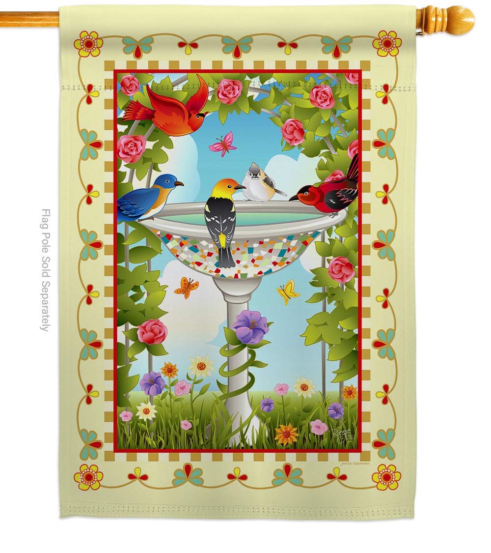 Premium 28x40 Inch Ivory House Flag with Exquisite Bird Designs - Flamingo, Hummingbird, Cardinal & Peacock - Spring Wildlife Decor for Yard, Garden & Outdoor Spaces | Made in USA | Perfect Gift for Nature Lovers & Bird Enthusiasts