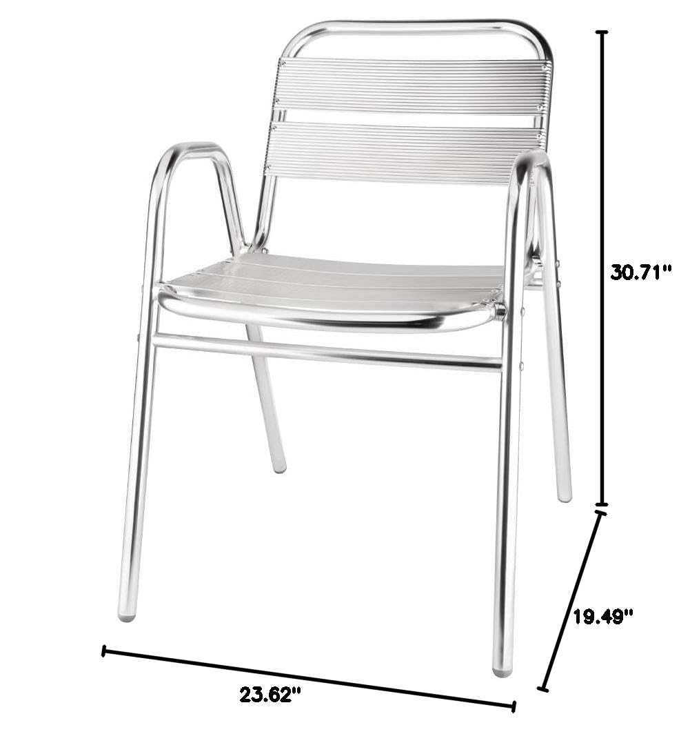 4-Pack Silver Aluminum Stacking Chairs with Arched Arms for Outdoor Events - 780x600x495mm - Perfect for Patio, Garden & Wedding Receptions
