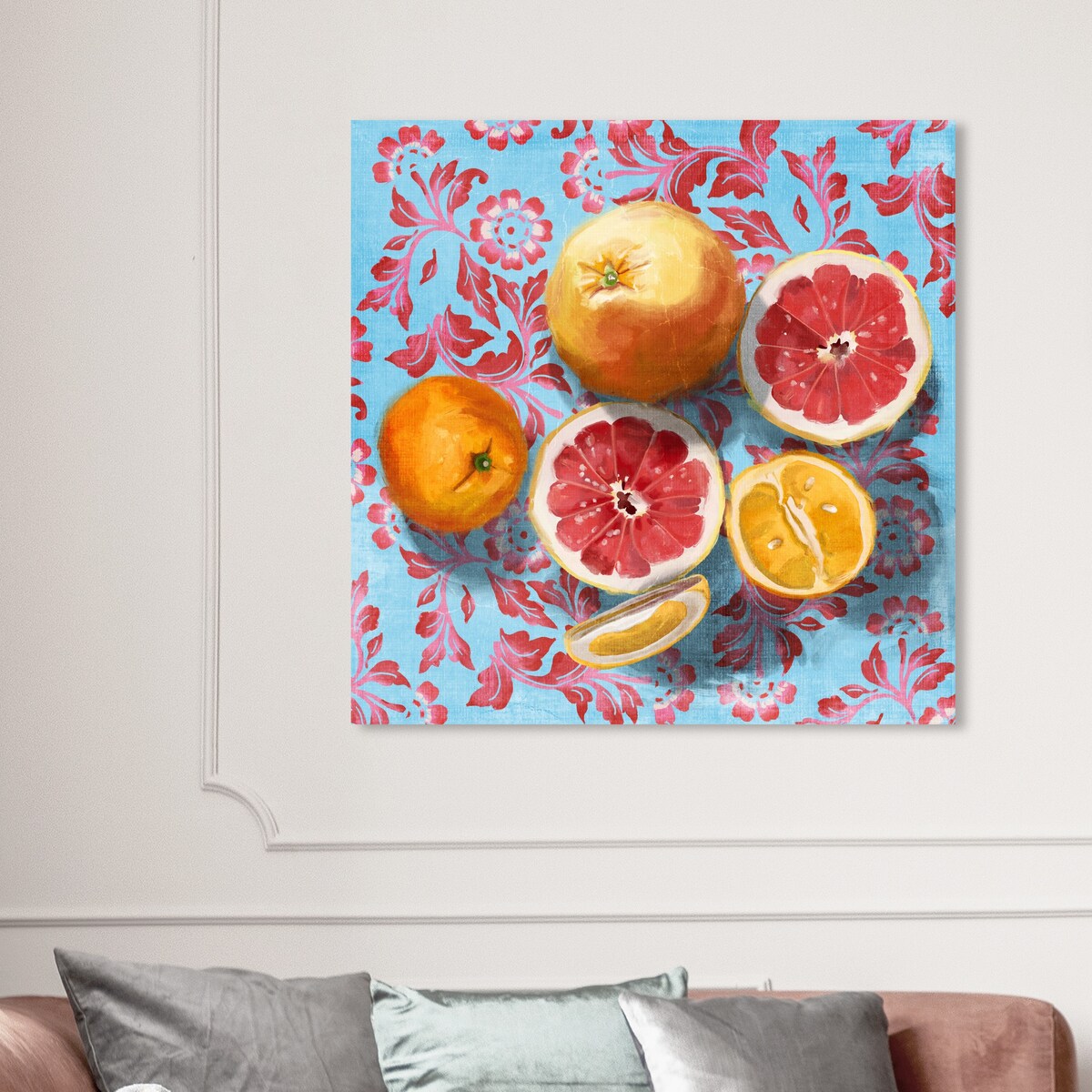 Tropical Citrus Still Life Blue Canvas Wall Art Print - Kitchen & Cabin Decor - Perfect for Farmhouse, Lodge, and Rustic Home Decor