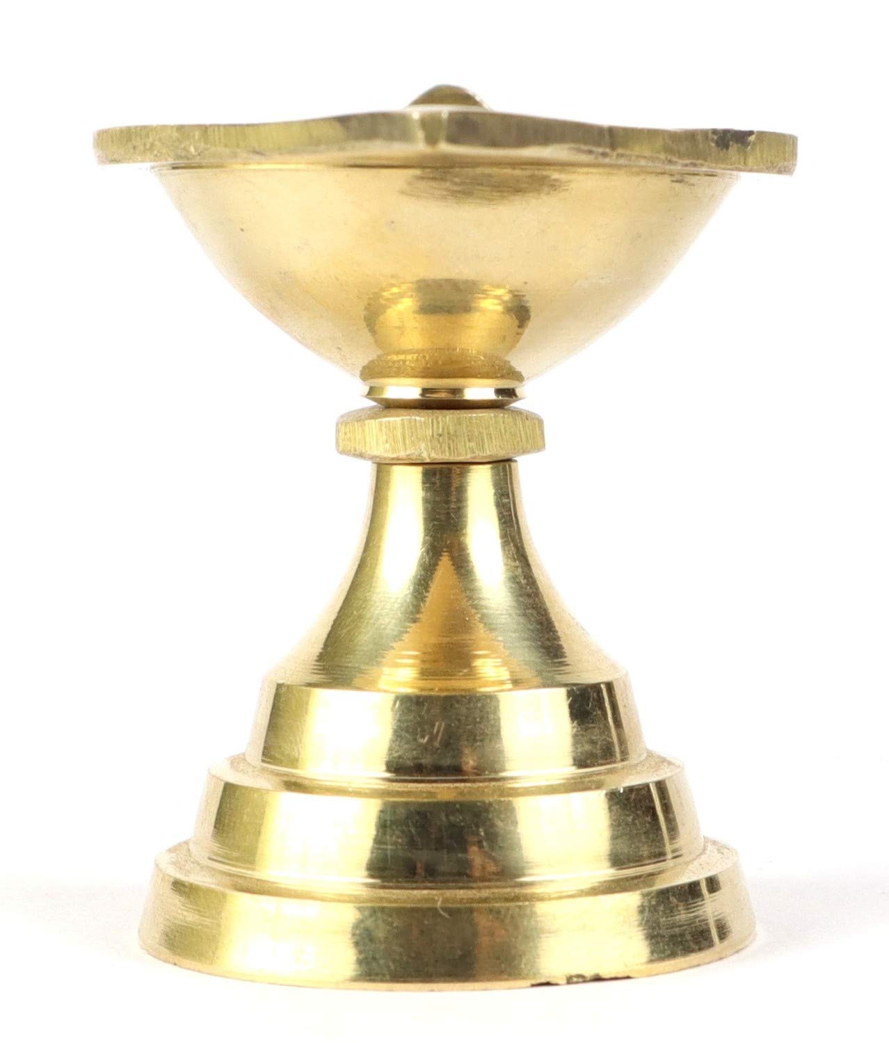 ASHRIRWAD Heavy Duty Brass Oil/Ghee Aarti Diya Lamp with Handle - 2 Inch Hindu Puja Prayer Ritual Essential for Home Temple, Wedding Ceremonies & Spiritual Decor