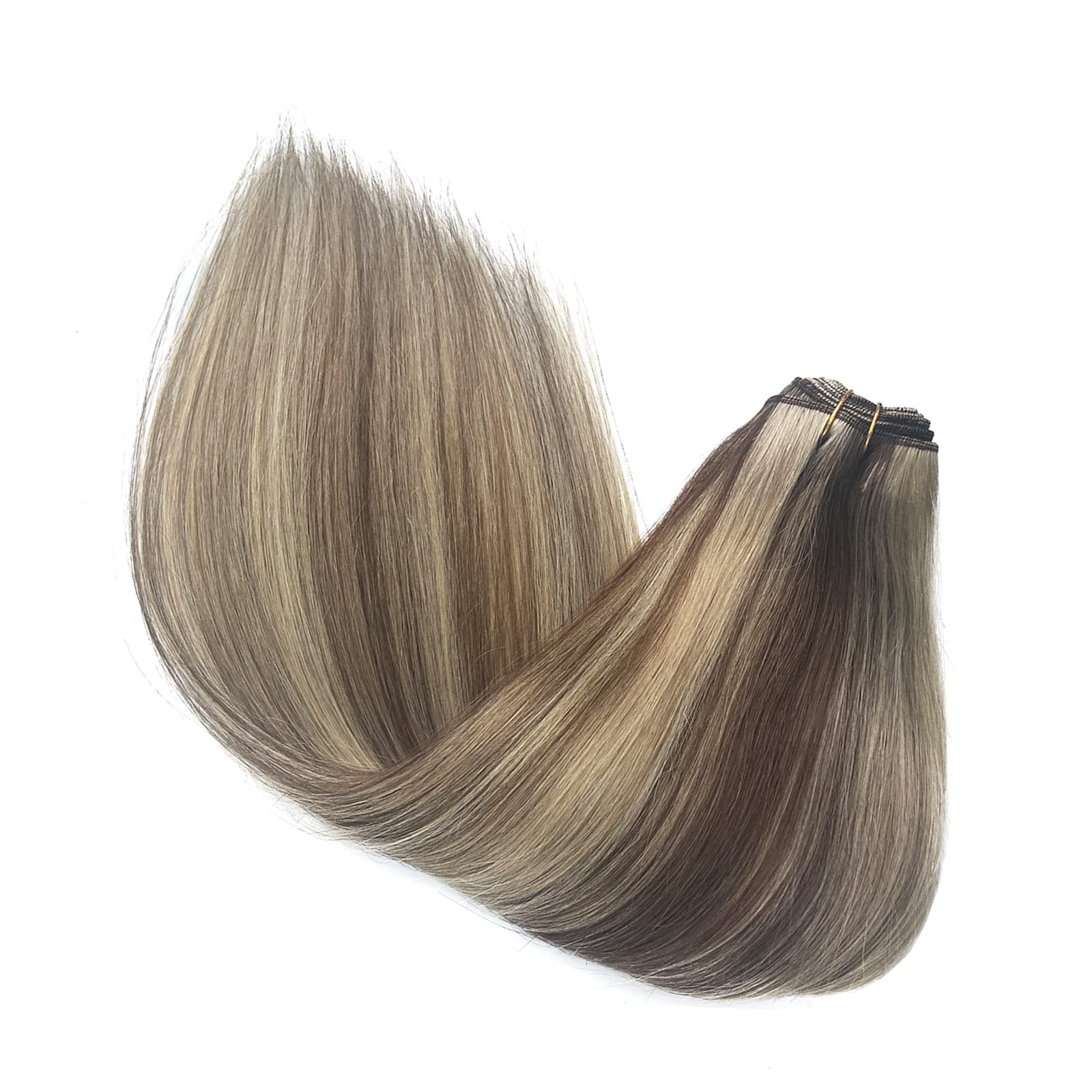 22 Inch 120G Ash Blonde Balayage Human Hair Extensions - Sew in Weft Hair for Women | Hand-Tied Real Human Hair Extensions with Highlights | Perfect for Weddings, Parties & Daily Styling